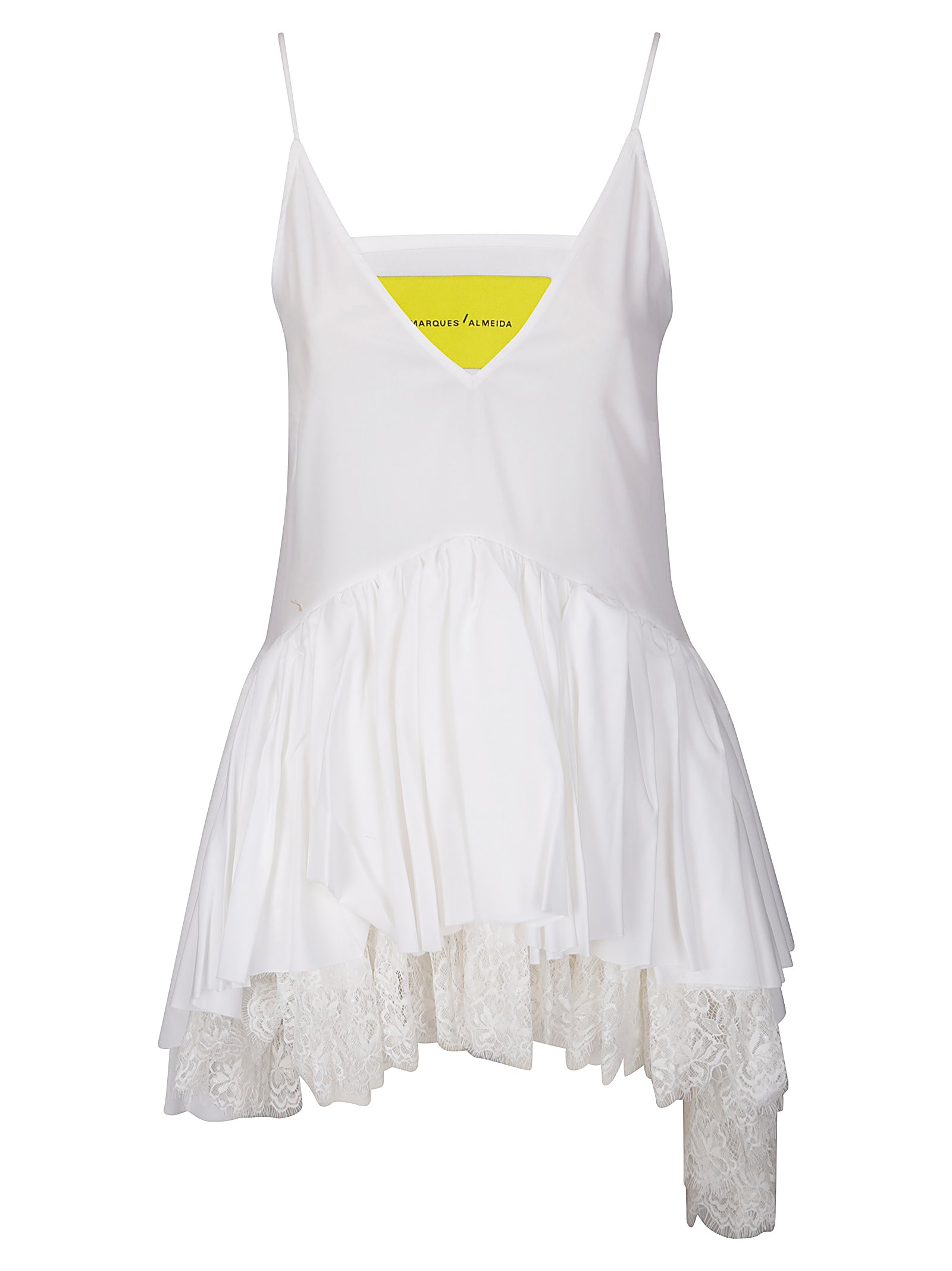 Marques'Almeida Tencel Spaguetti Strap Top With Frill And Lace Hem