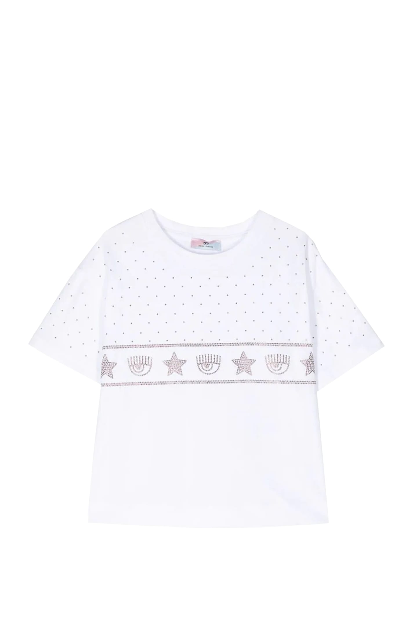 Chiara Ferragni Kids' T-shirt With Rhinestone In White