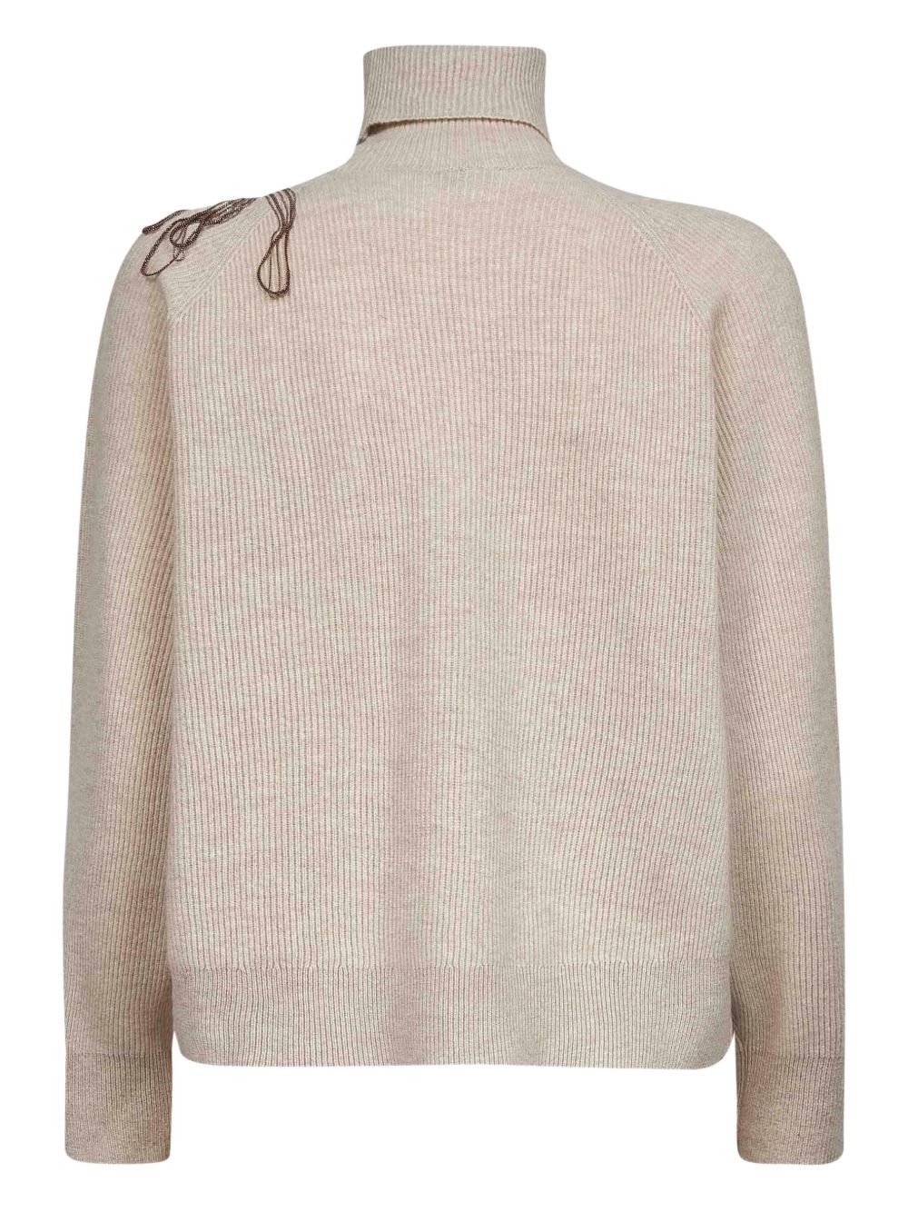 Brunello Cucinelli Cashmere Roll Neck Sweater With Embellished Detail In Neutral