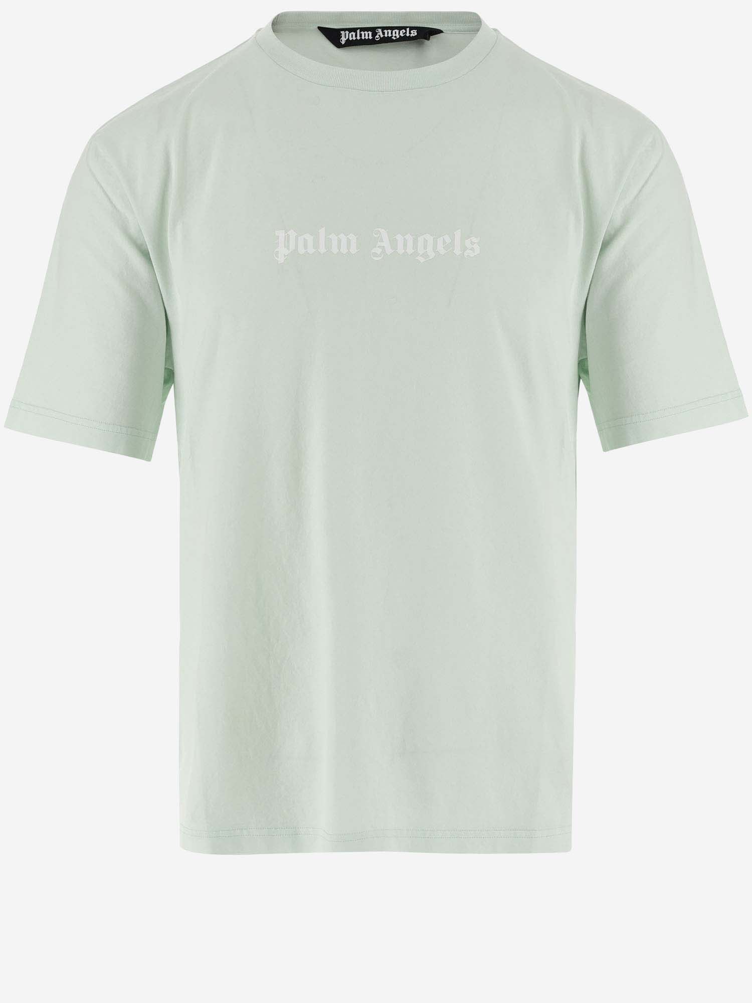Shop Palm Angels Cotton T-shirt With Logo In Green