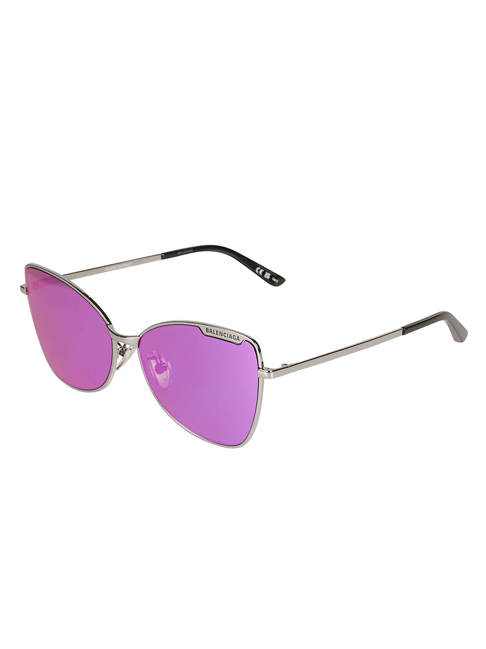 Shop Balenciaga Cat Eye Logo Sunglasses In Ruthenium/purple