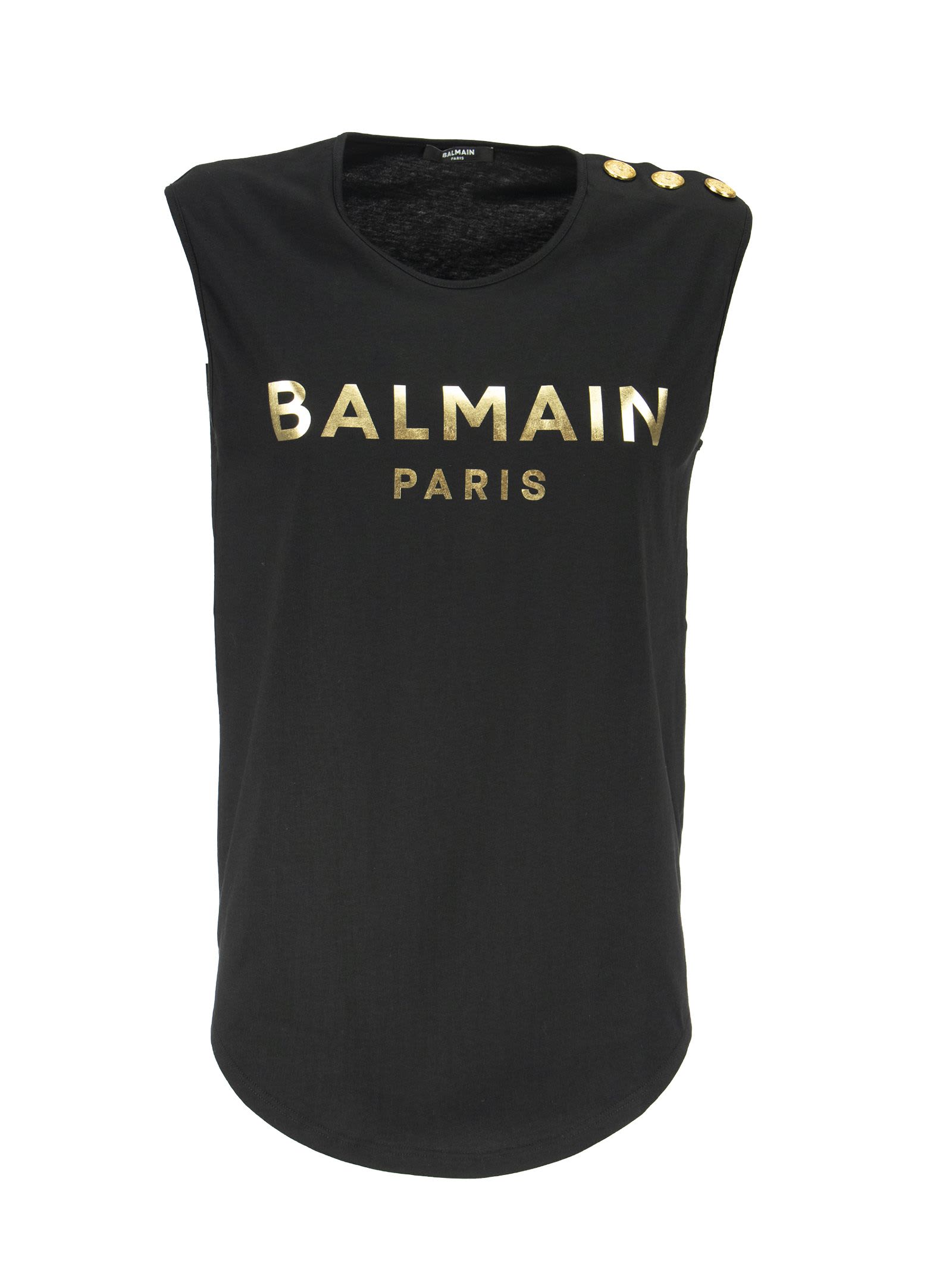 Balmain Logo-print Cotton-jersey Tank Top In Black Gold | ModeSens