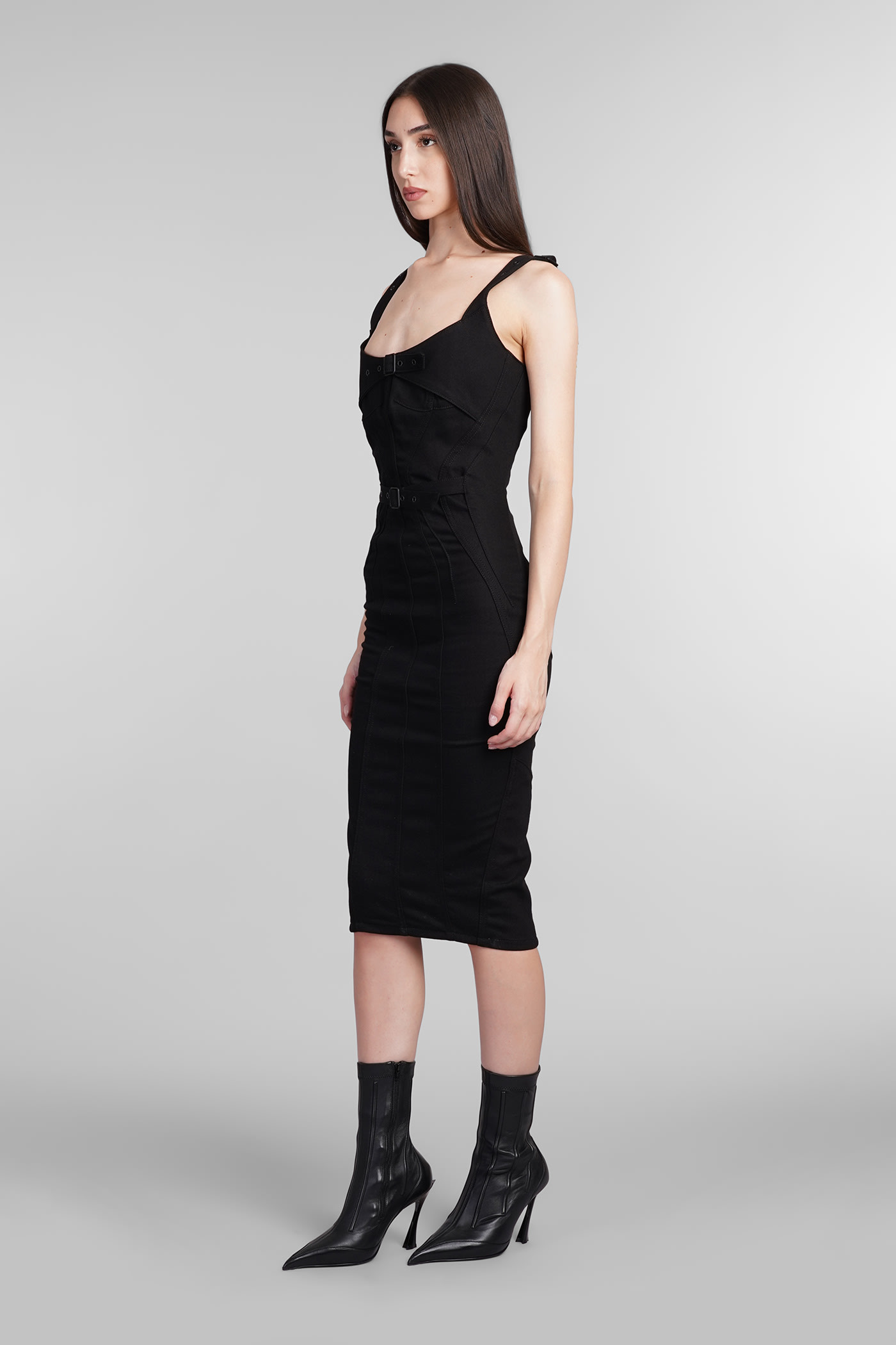 MUGLER DRESS IN BLACK COTTON 