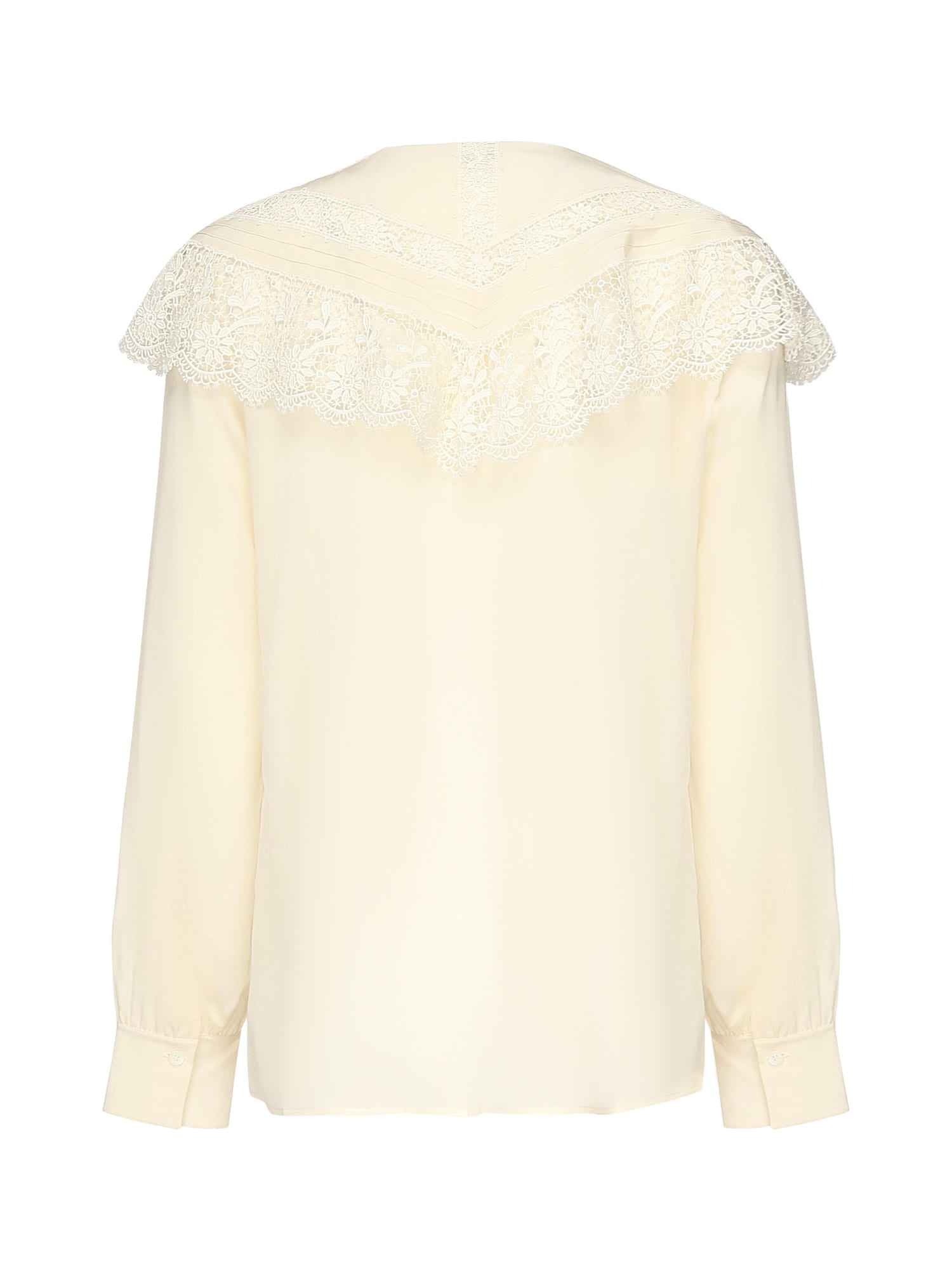 Chloé Lace-trimmed Organic Silk Crepe De Chine Blouse In Neutral