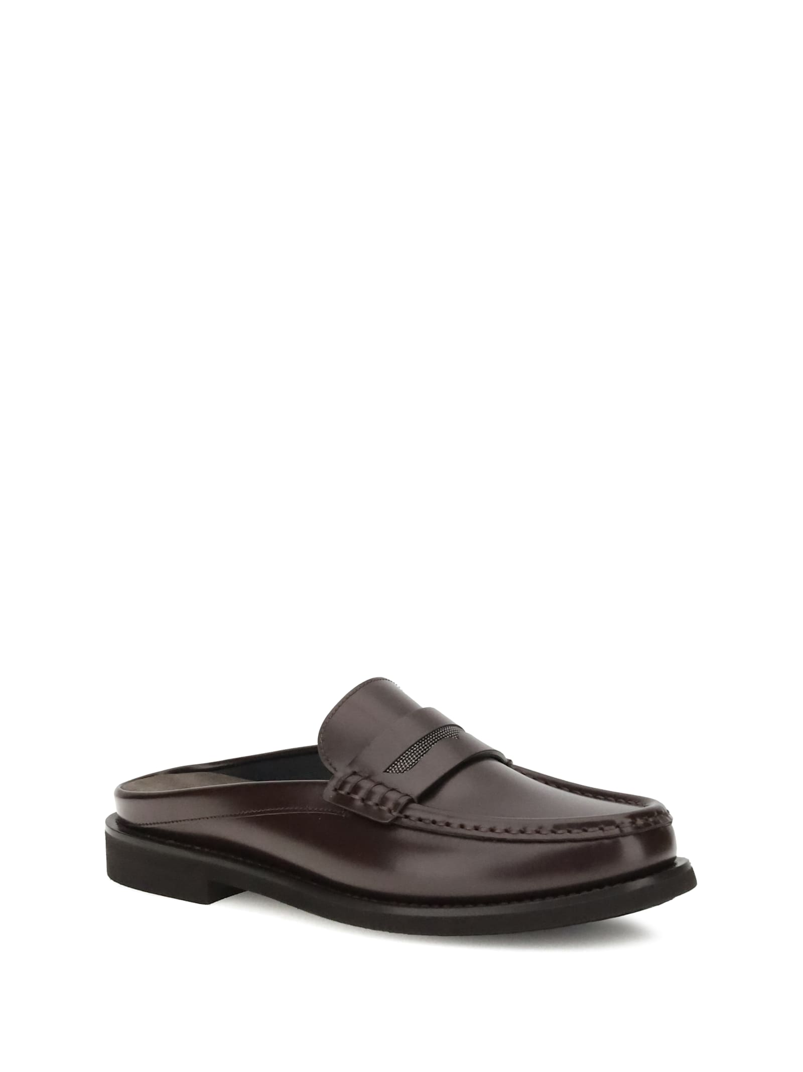 Brunello Cucinelli Refined Leather Loafers With Shiny Jewels In Black