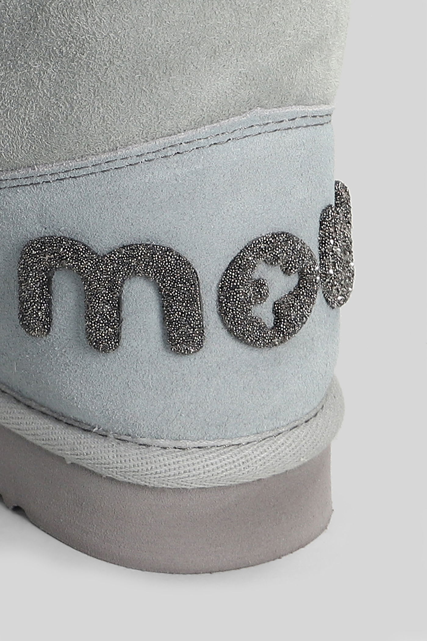 Mou Eskimo 18 Low Heels Ankle Boots In Grey Suede In White