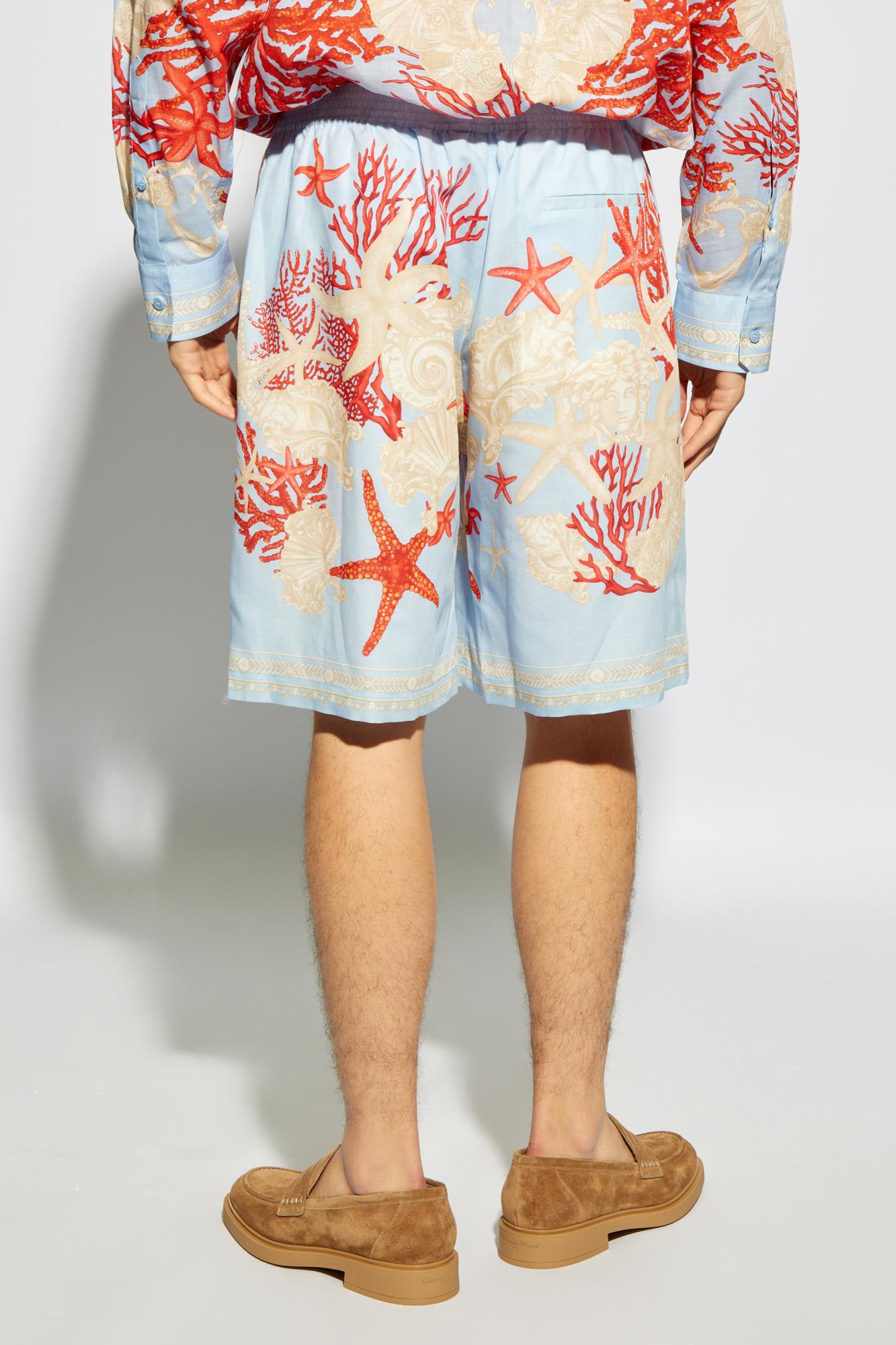 Shop Versace Shorts With `barocco Sea` Pattern In Azzurro