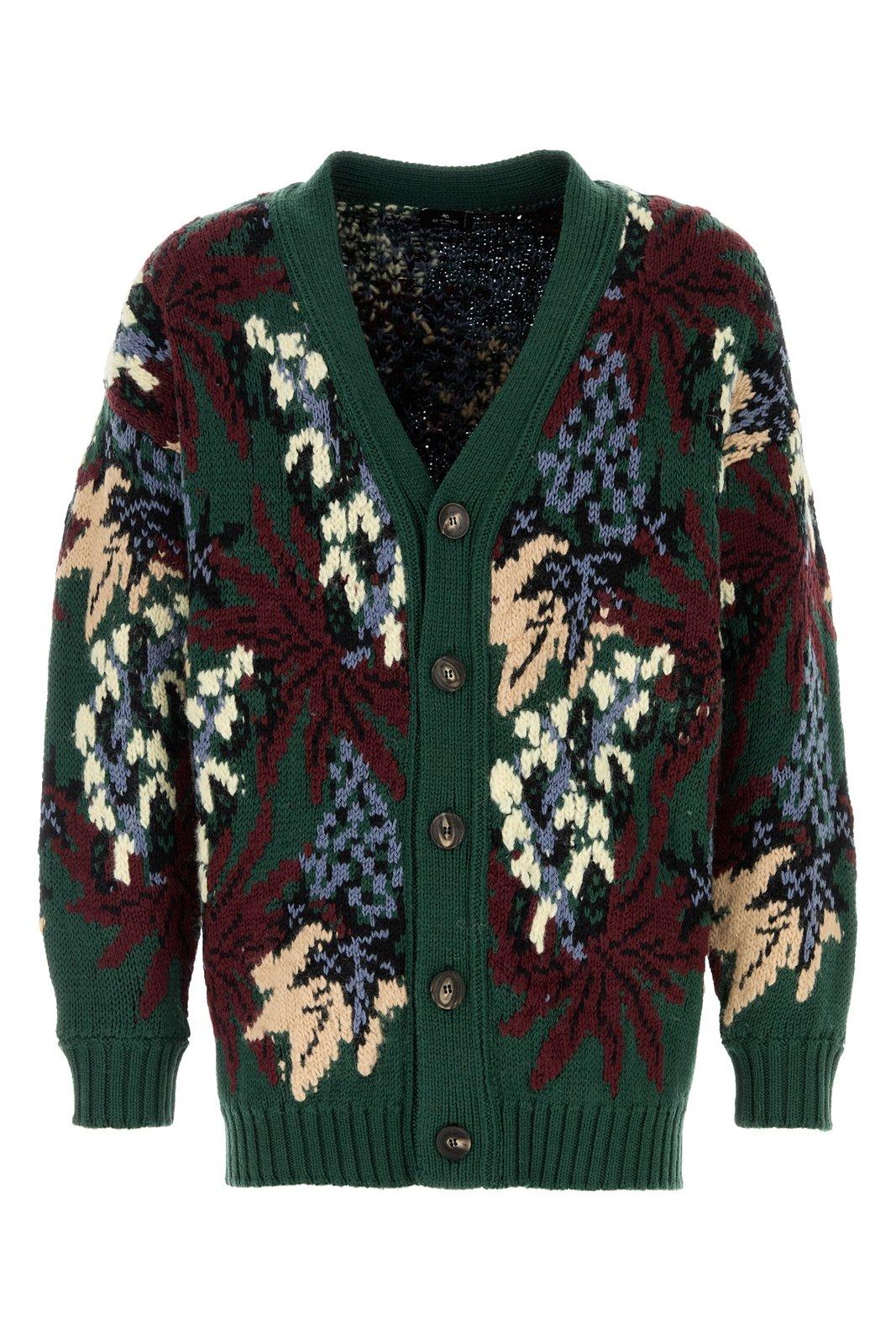 V-neck Jacquard Knitted Cardigan