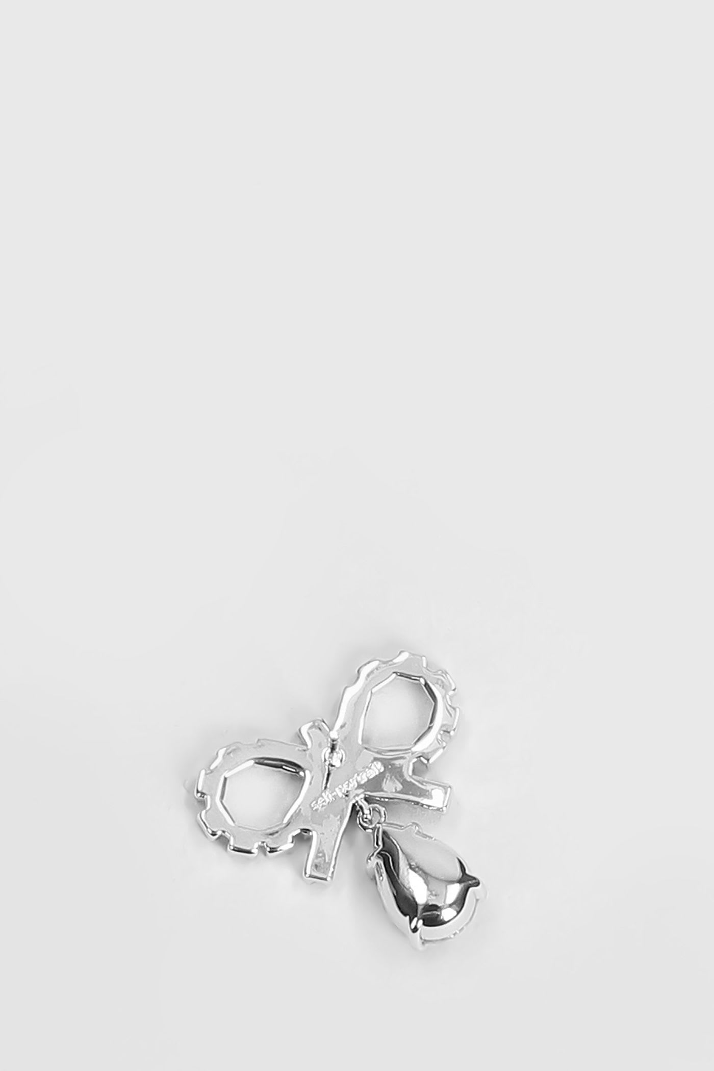 Self-portrait Micro Bow Pink Droplet Earrings In Metallic