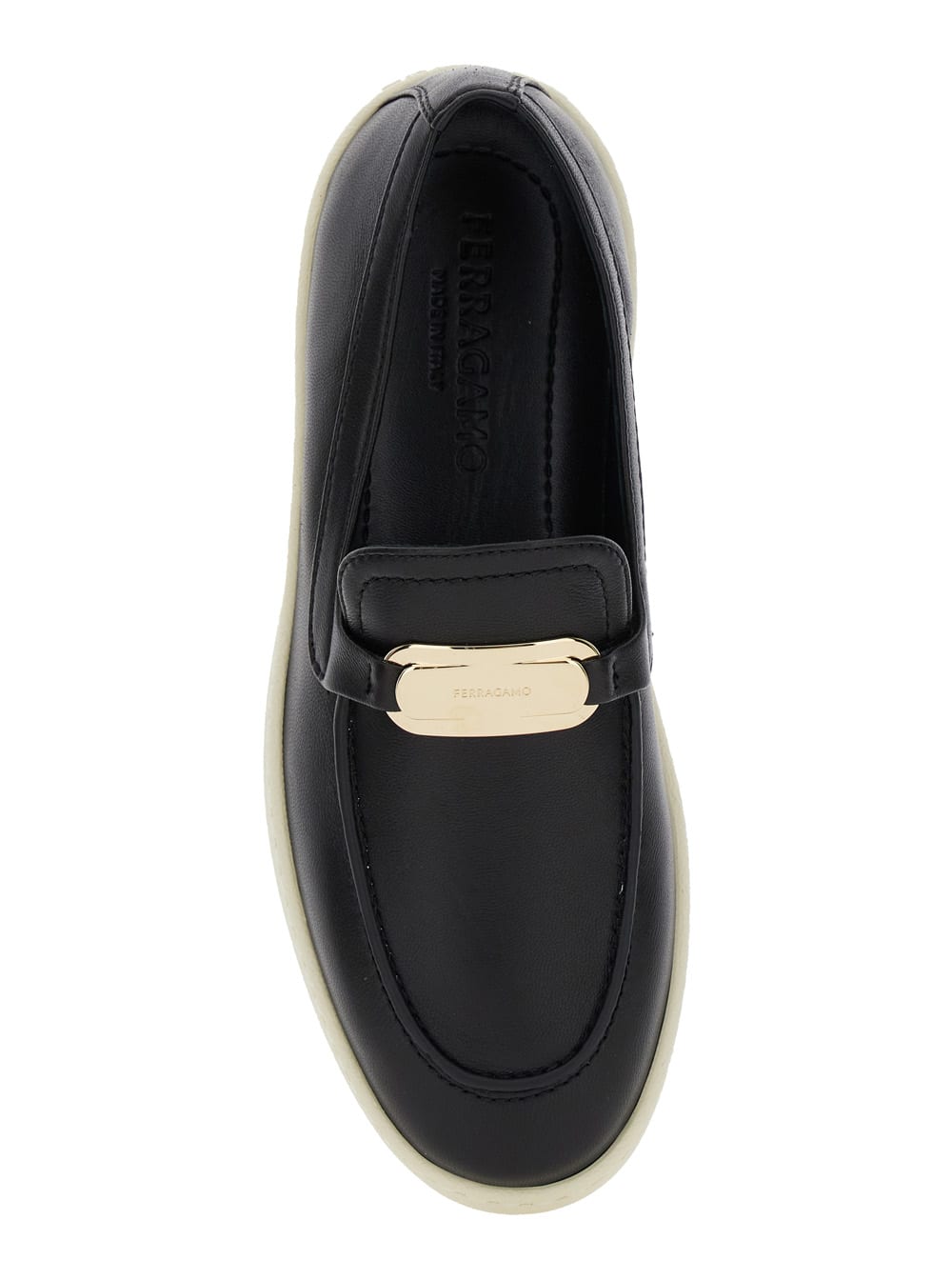 Ferragamo 'crio' Black Loafers With Logo Plaque In Black