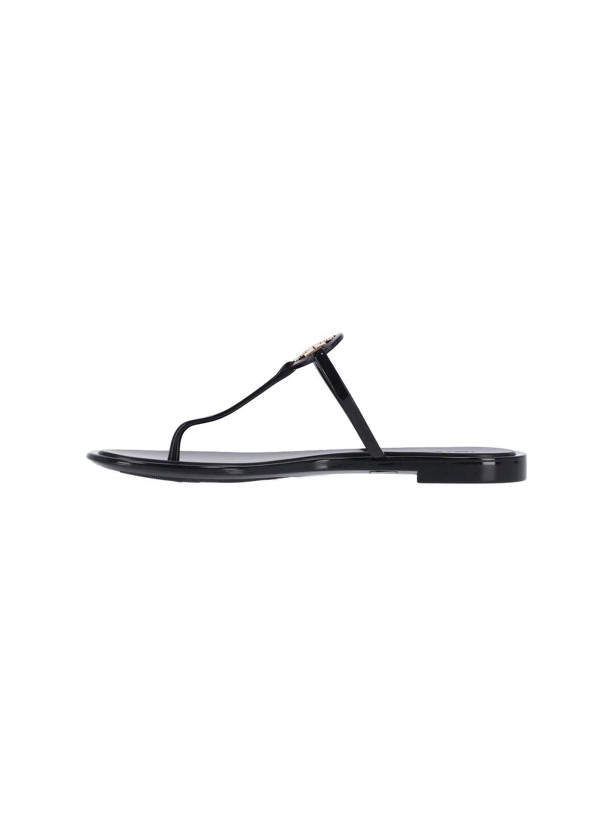 Tory Burch Black Leather Mini Miller Thong Slippers In Black