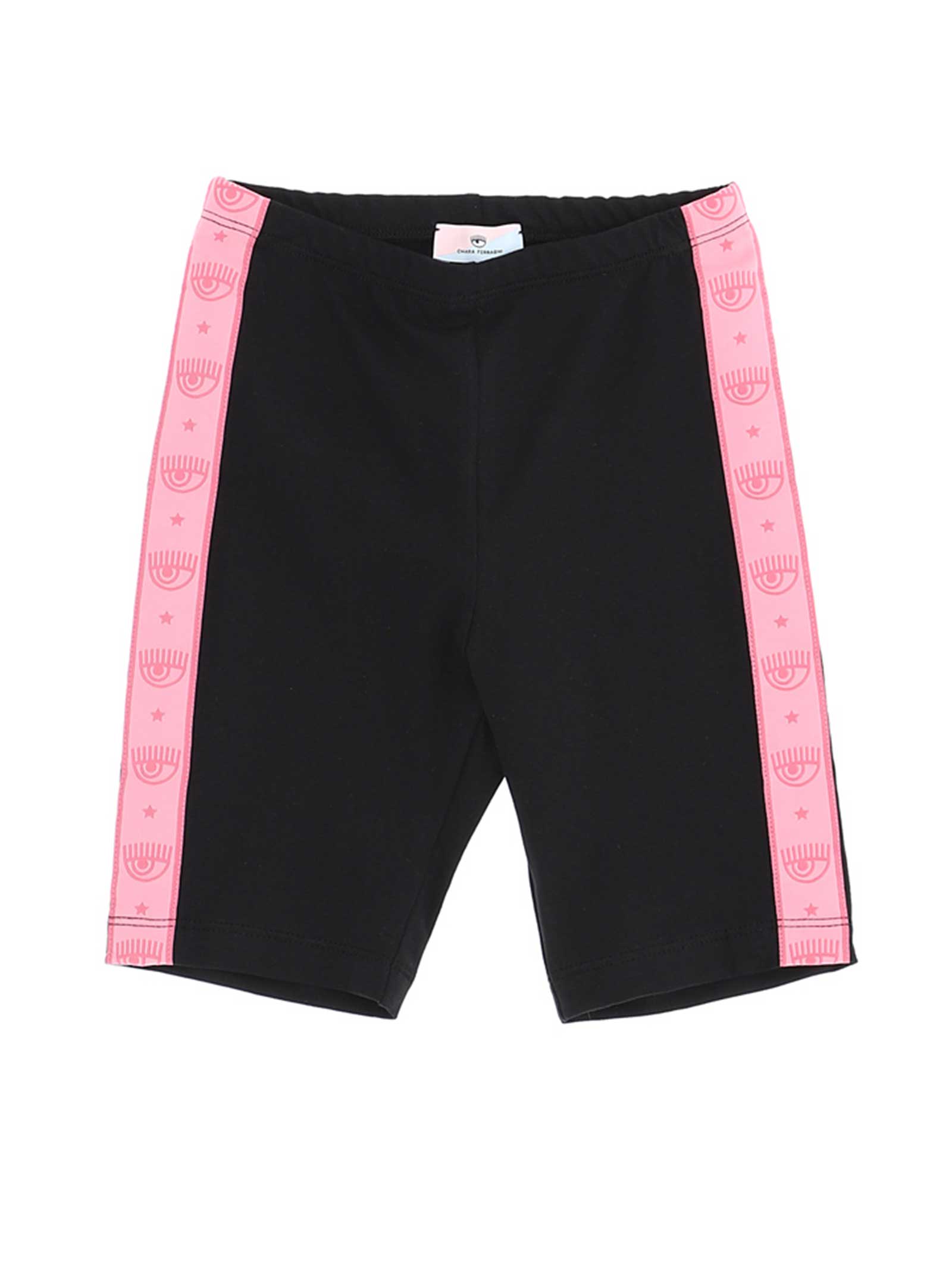 Chiara Ferragni Black Bermuda Shorts With Pink Logo Band
