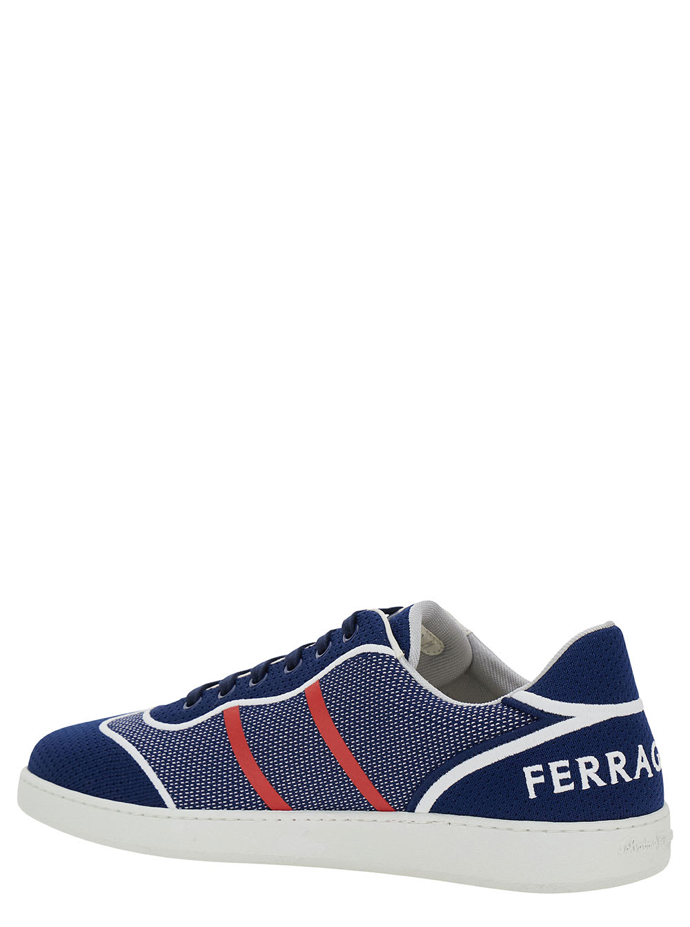 Shop Ferragamo Blue Low Top Sneakers With Logo And Embroidery In Tech Fabric Man