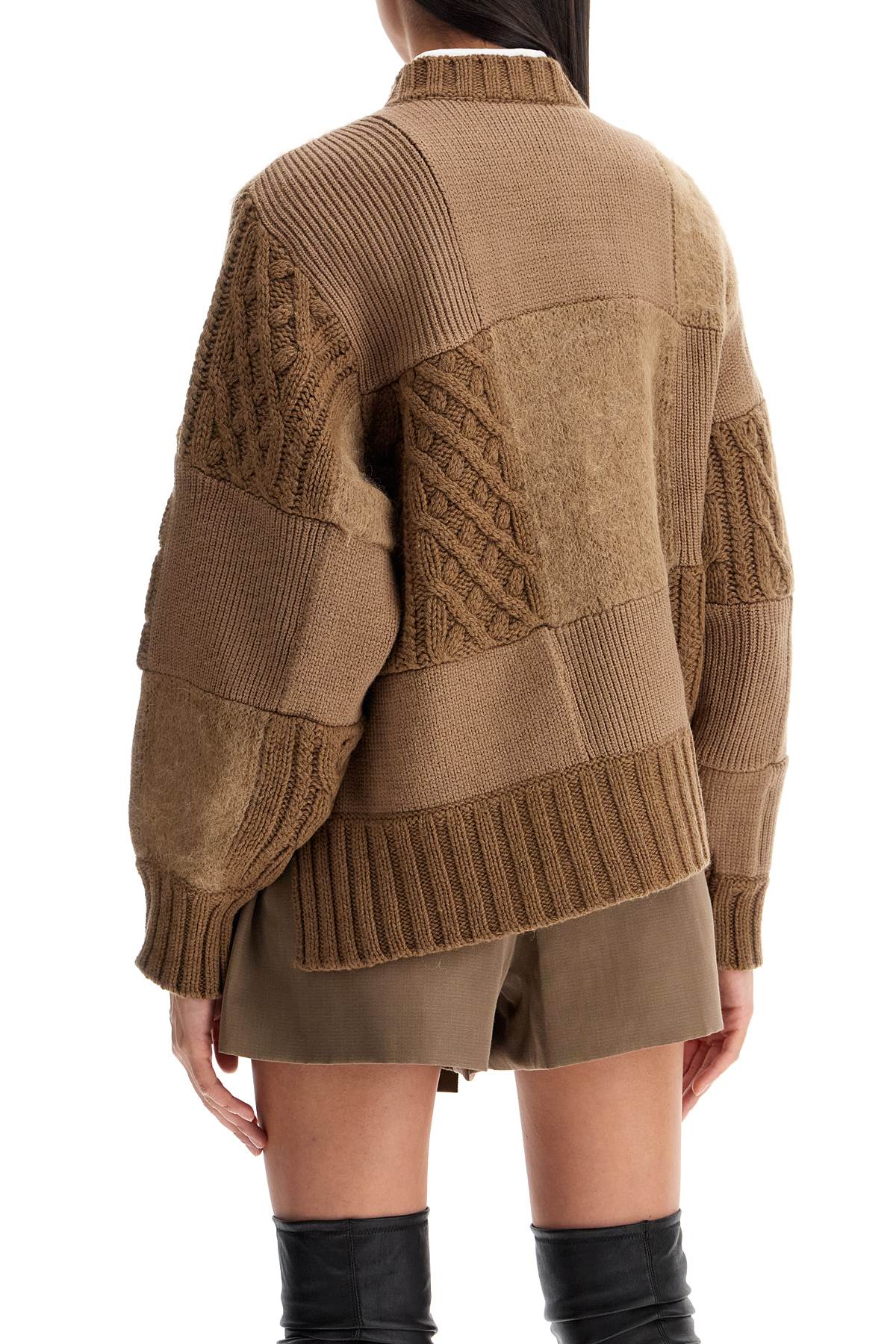 Shop Sacai Patchwork Zip-up Jersey Shirt In Beige (brown)