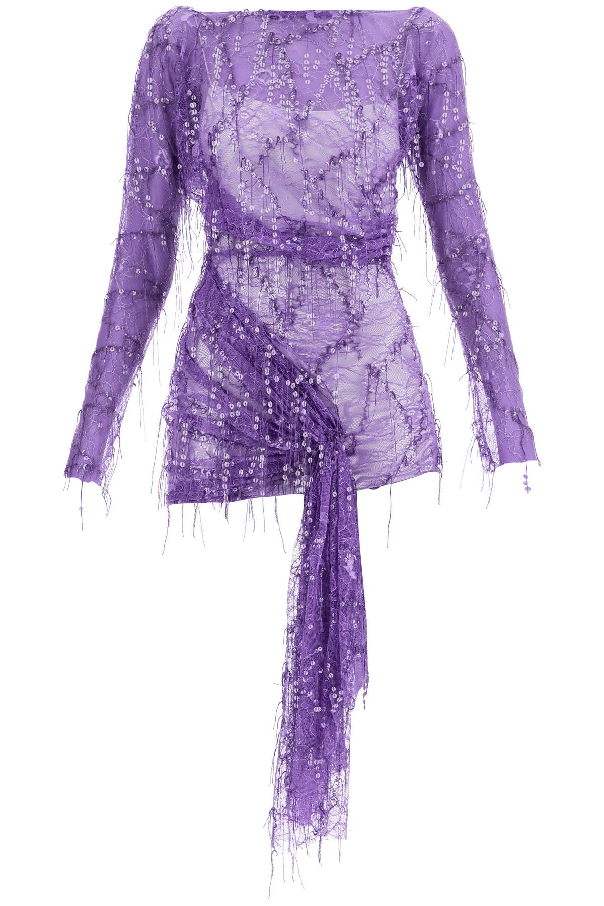 Shop Christopher Esber Mini Lace Dress With Sequins In Grape (purple)