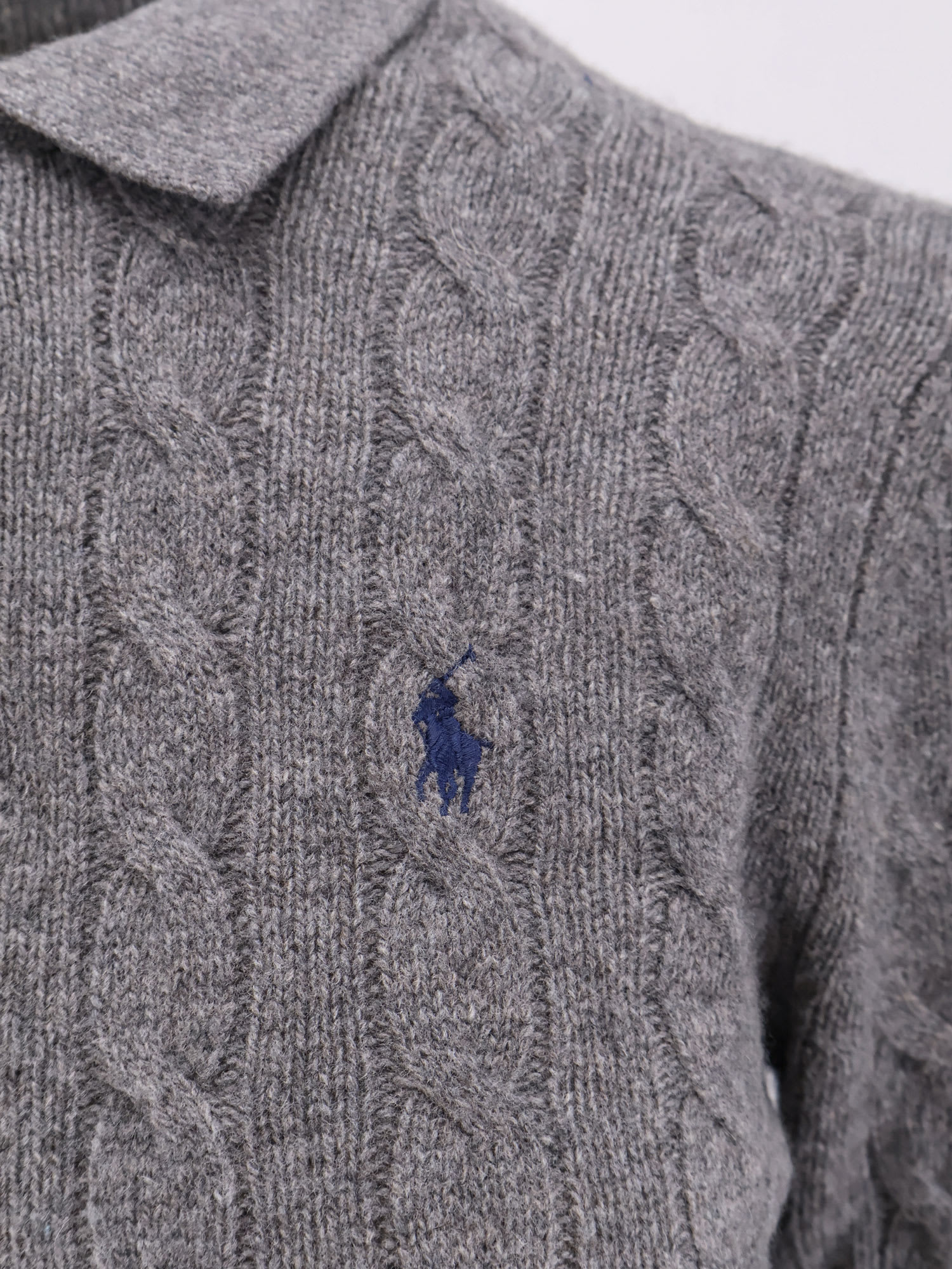 Polo Ralph Lauren Cable Knit Wool And Cashmere Polo Sweater In Gray
