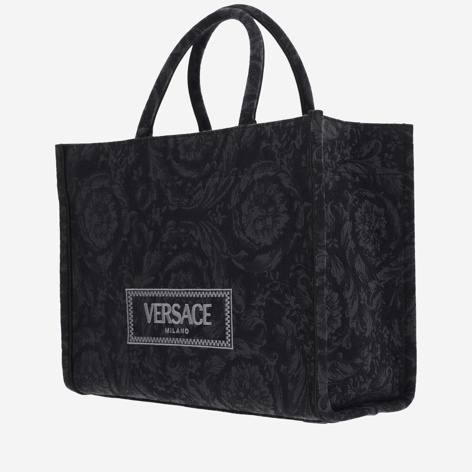 Shop Versace Athena Canvas Tote Bag In Black