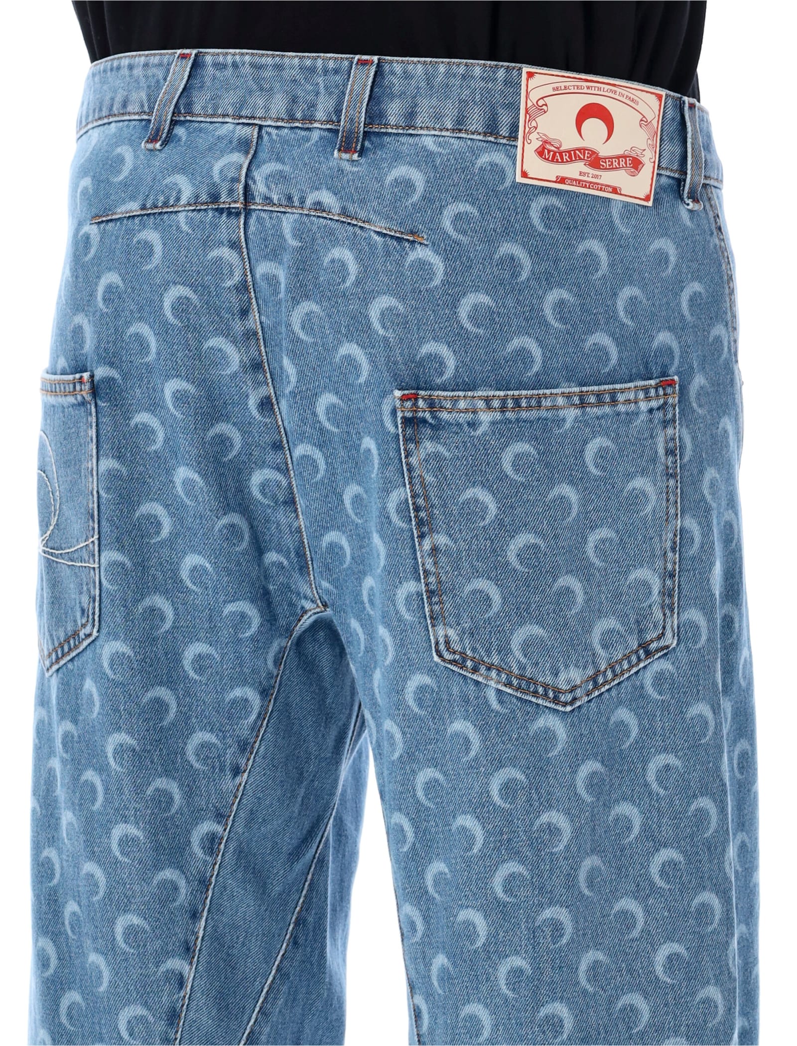 Shop Marine Serre Moon Laser Curved Jeans In Light Blue