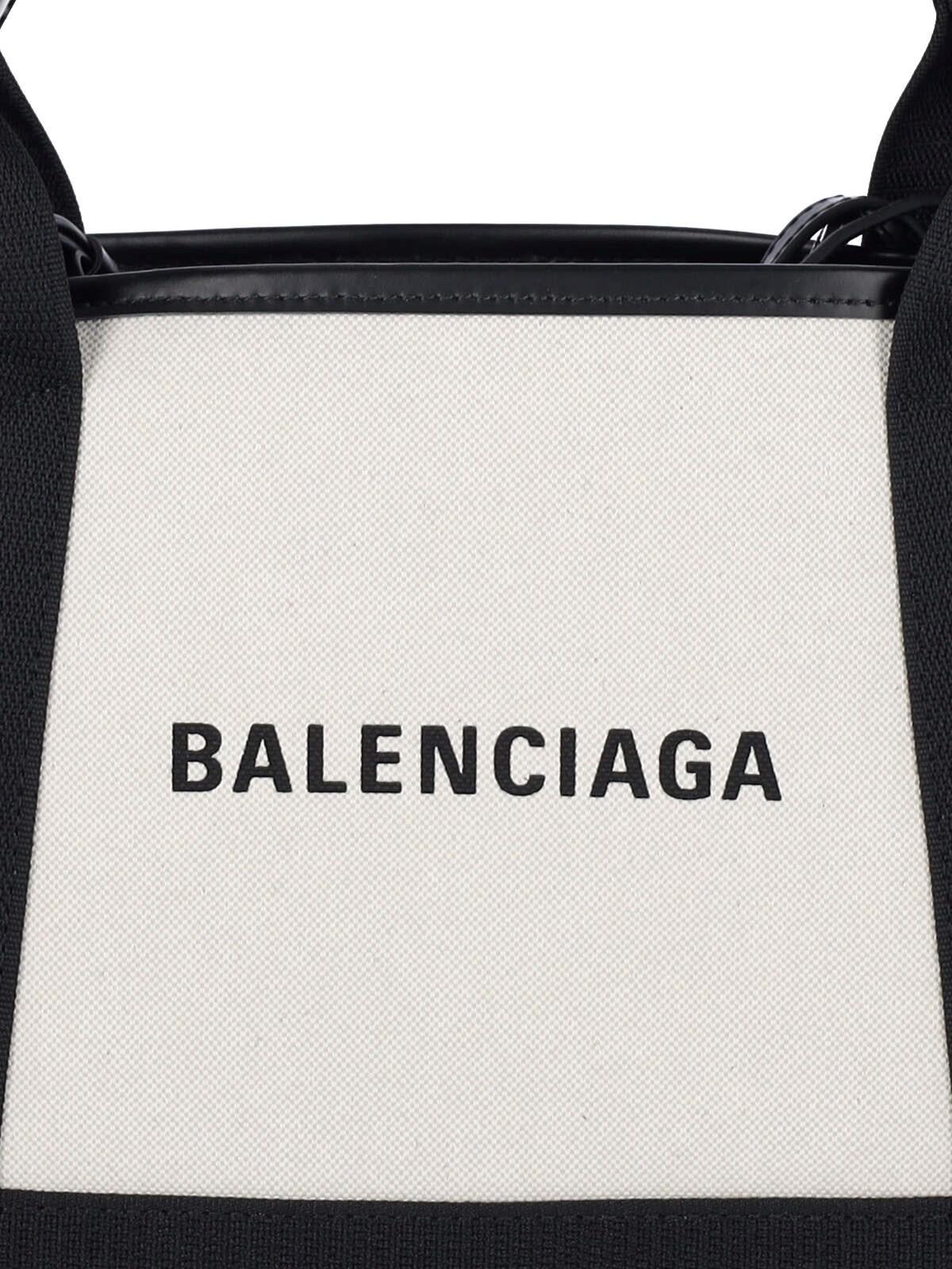 Shop Balenciaga Navy Cabas Xs Tote Bag In Beige