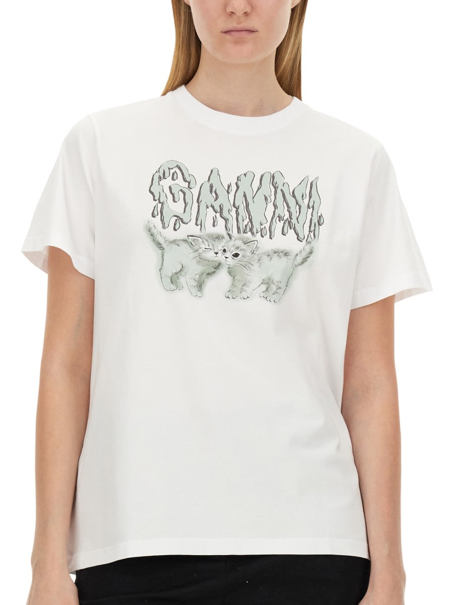 Shop Ganni T-shirt With Logo In White