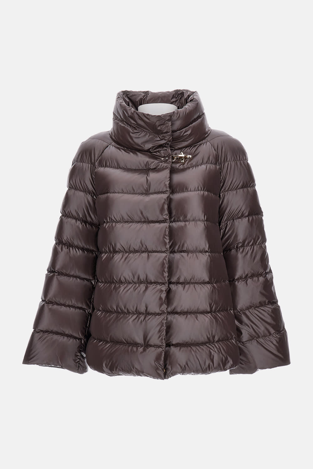 Fay Glossy Brown Puffer Jacket With High Collar In Brown