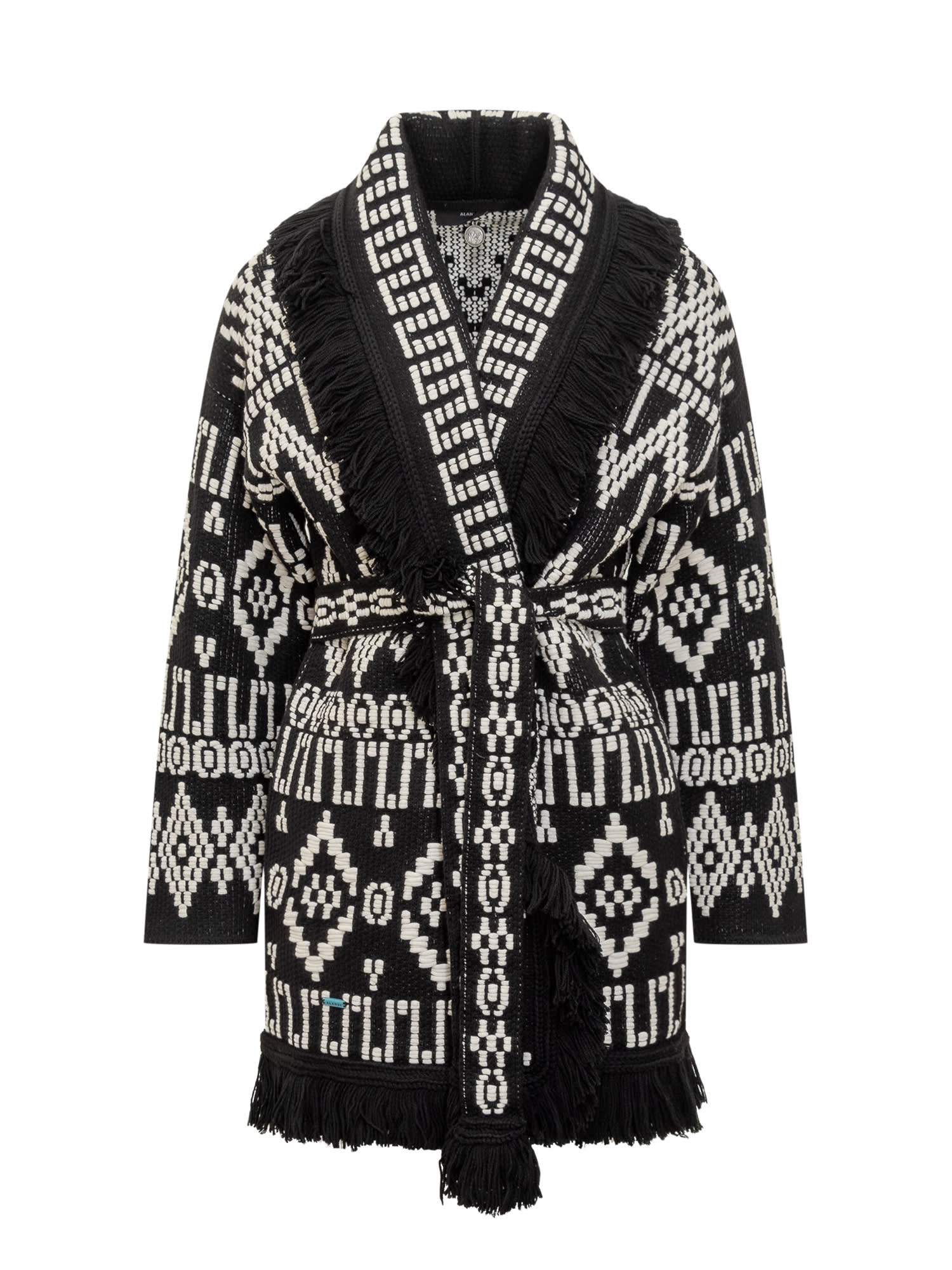 Alanui Geometric Patterned Virgin Wool And Cotton Cardigan In Black-white