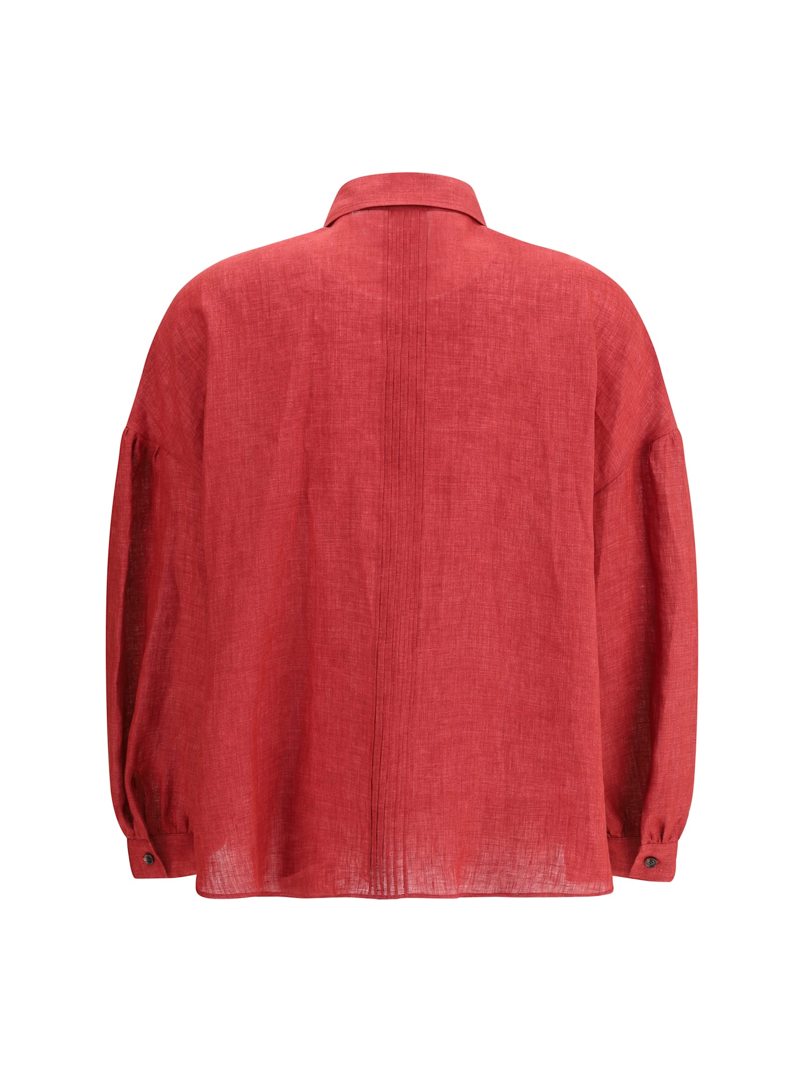 Kiton Pleated-front Linen Shirt In Red