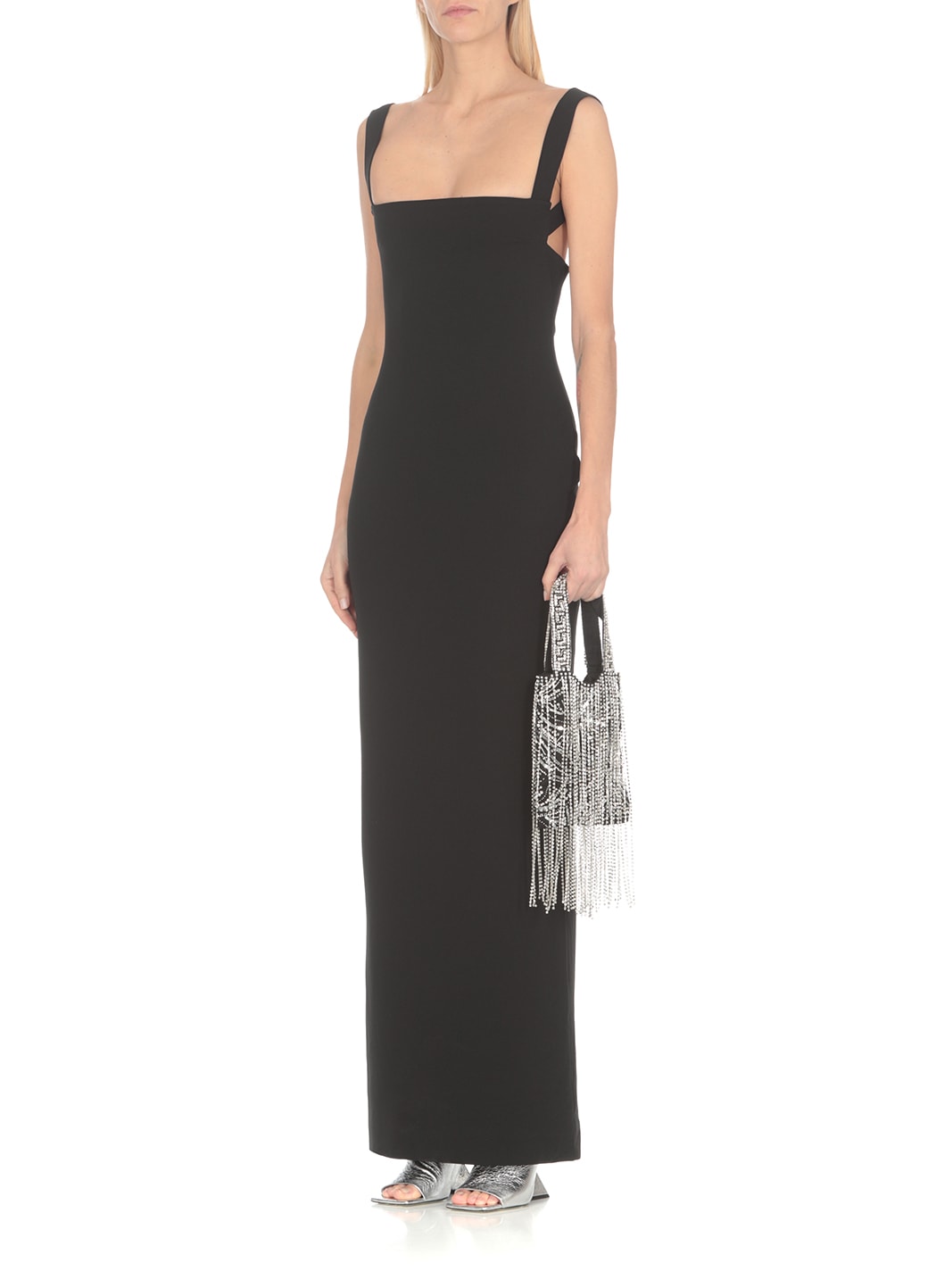Solace London Joni Black Maxi Dress With Square Neck And Open Back Woman In Black