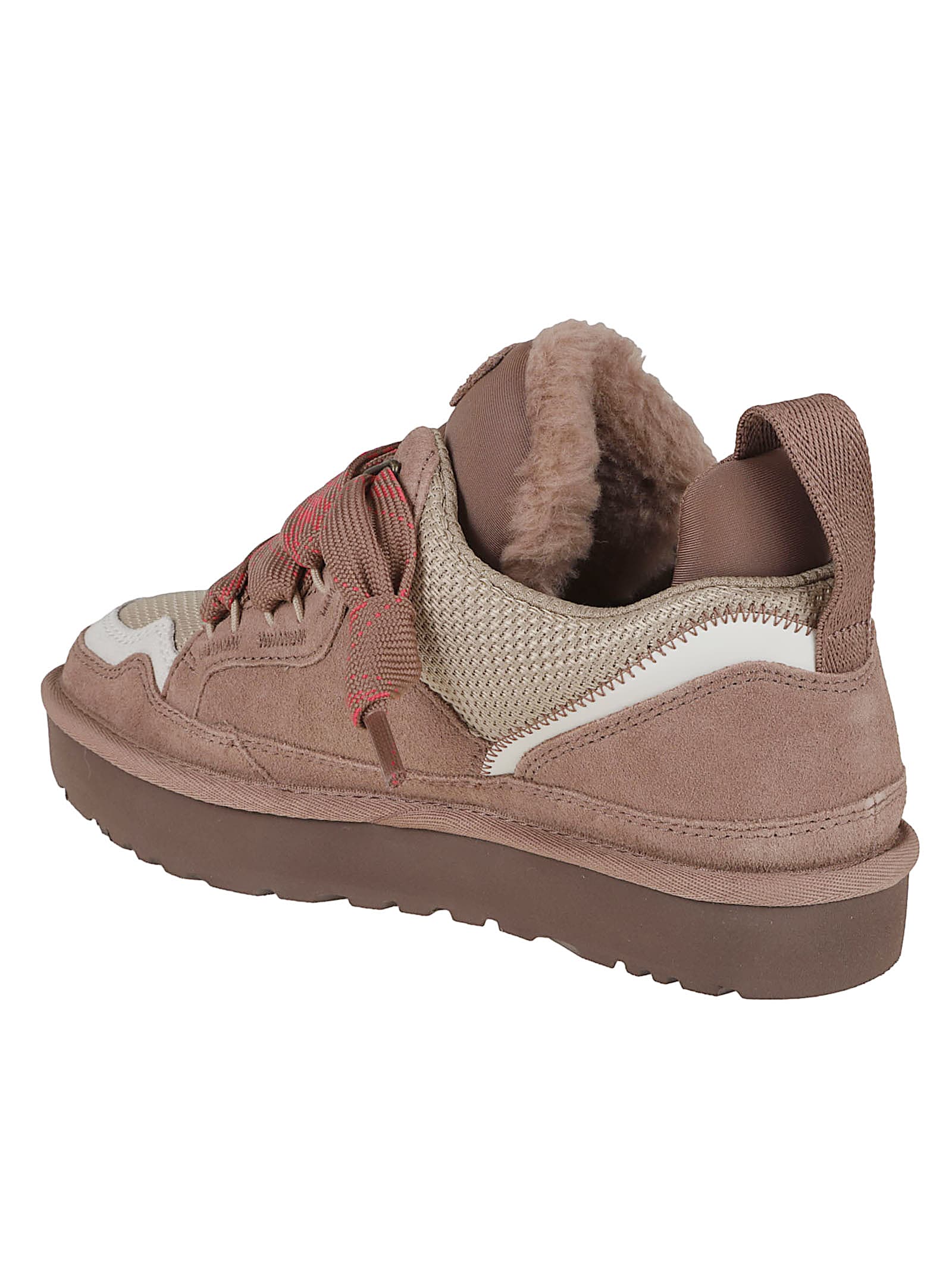 Ugg Ribbon-lace Leather Sneakers In Pink