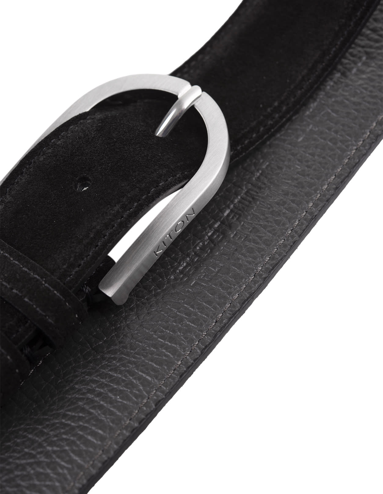 Shop Kiton Black Suede Belt With Silver Buckle