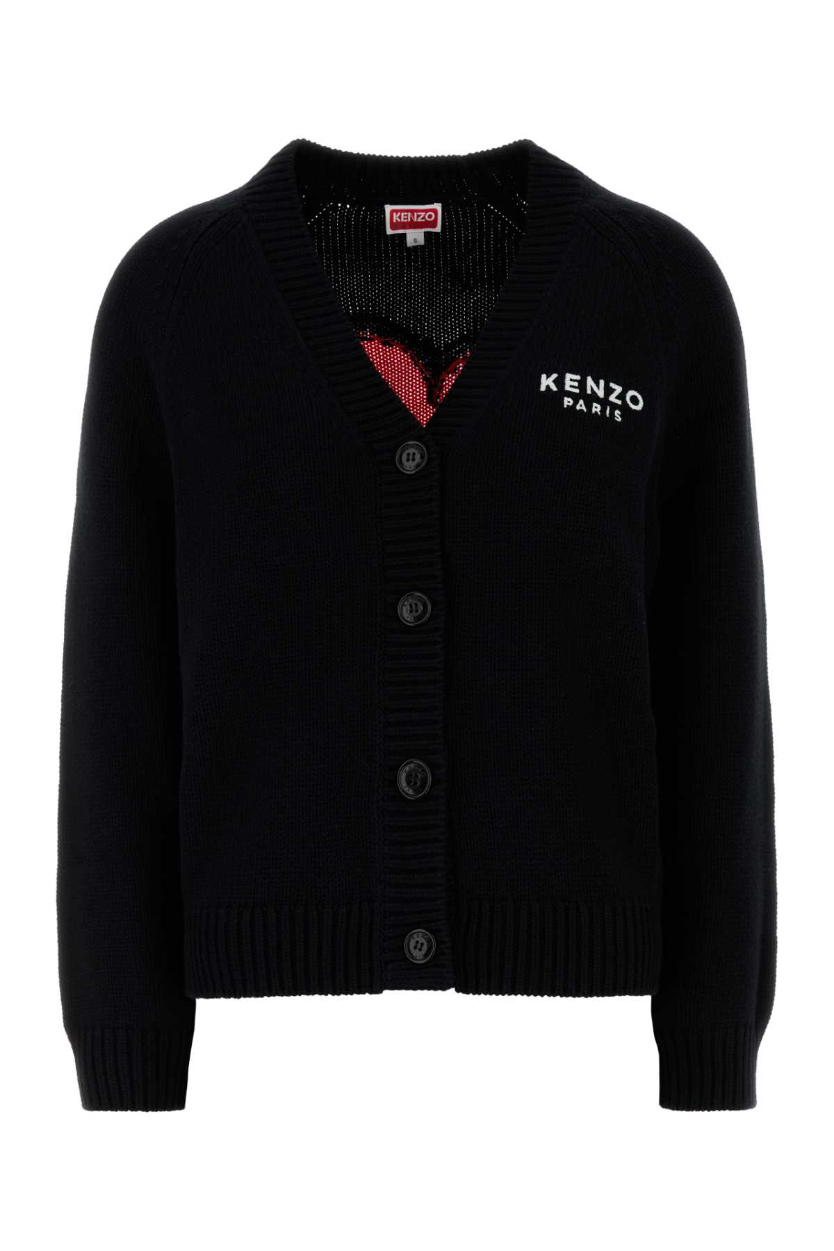 Kenzo Boke Flower Logo-embroidered Button Cardigan In Black