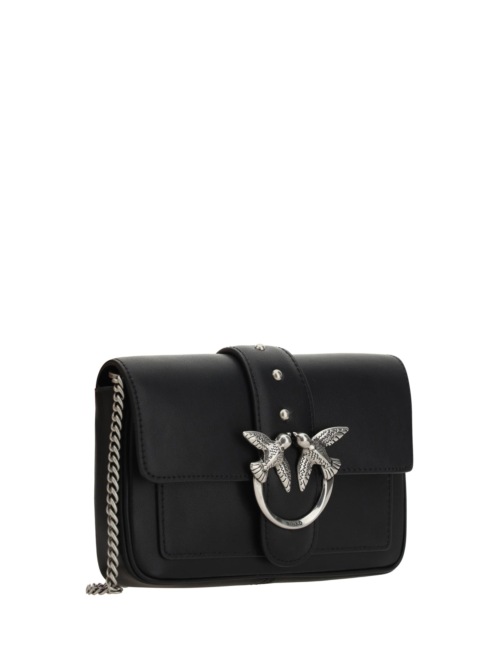 Pinko Love One Classic Leather Shoulder Bag In Black