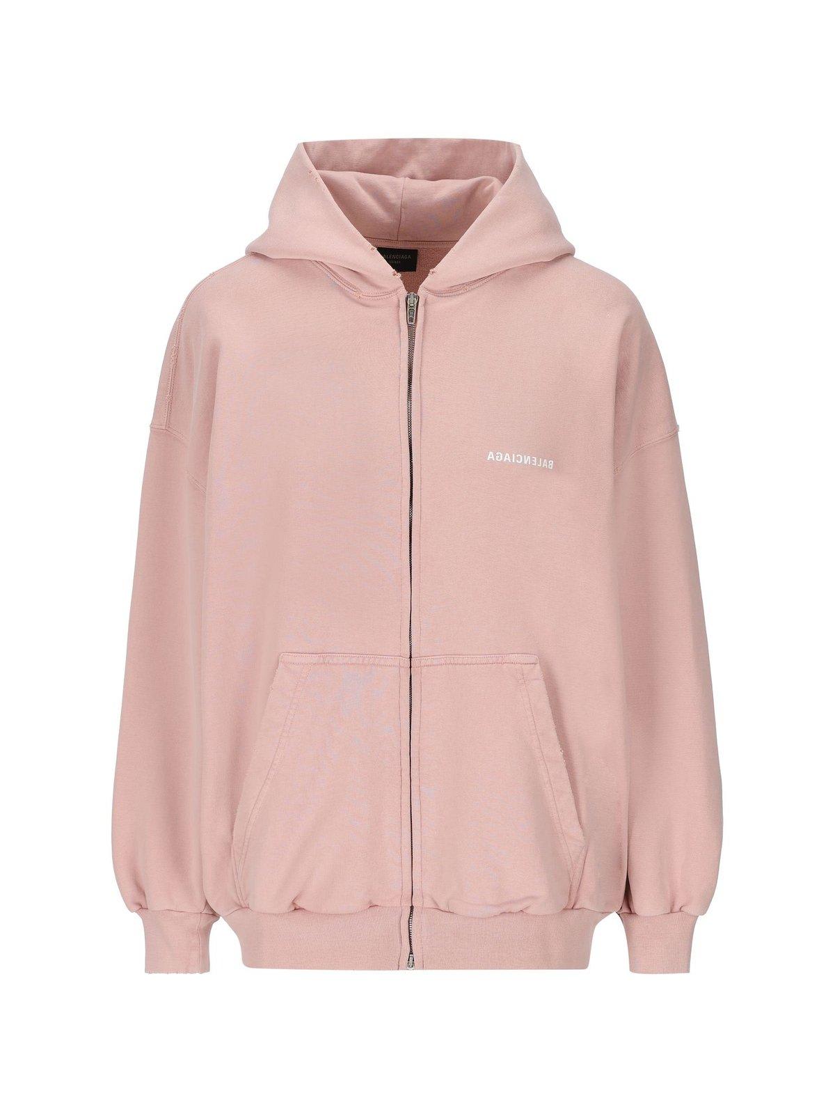 Shop Balenciaga Logo Printed Zip-up Hoodie In Light Pink
