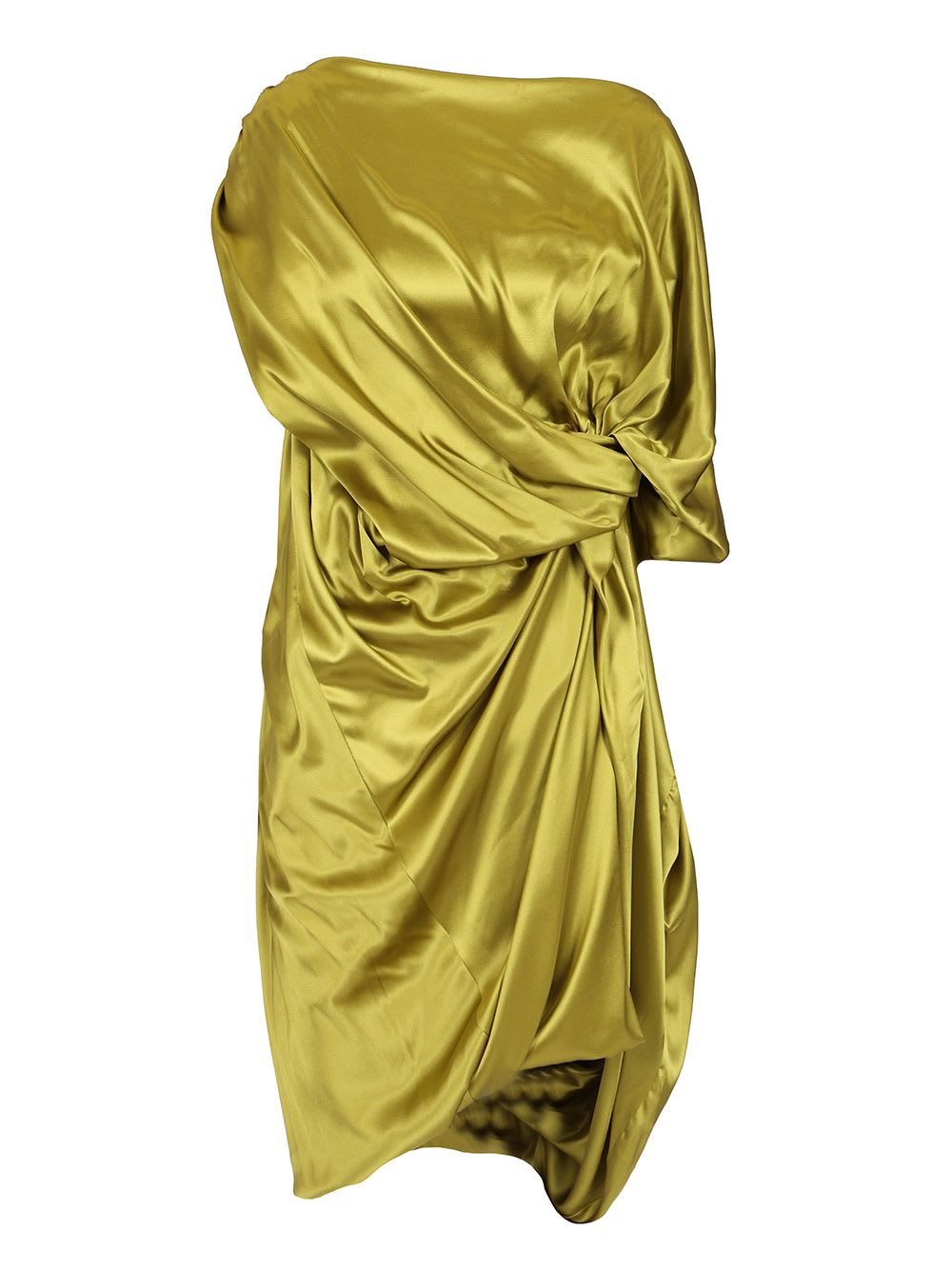 Dries Van Noten Asymmetric Neckline Draped Satin Short Sleeves In Green
