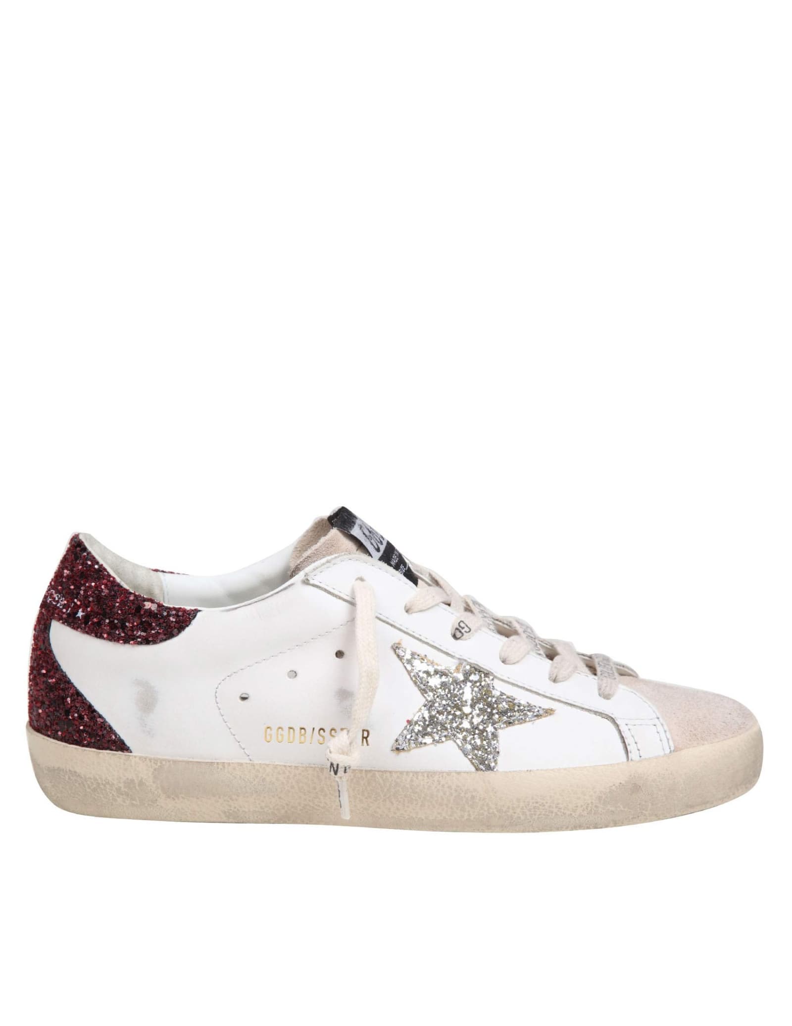 Shop Golden Goose Super Star Sneakers In White/bordeaux Leather And Suede In Wht Bord Sil