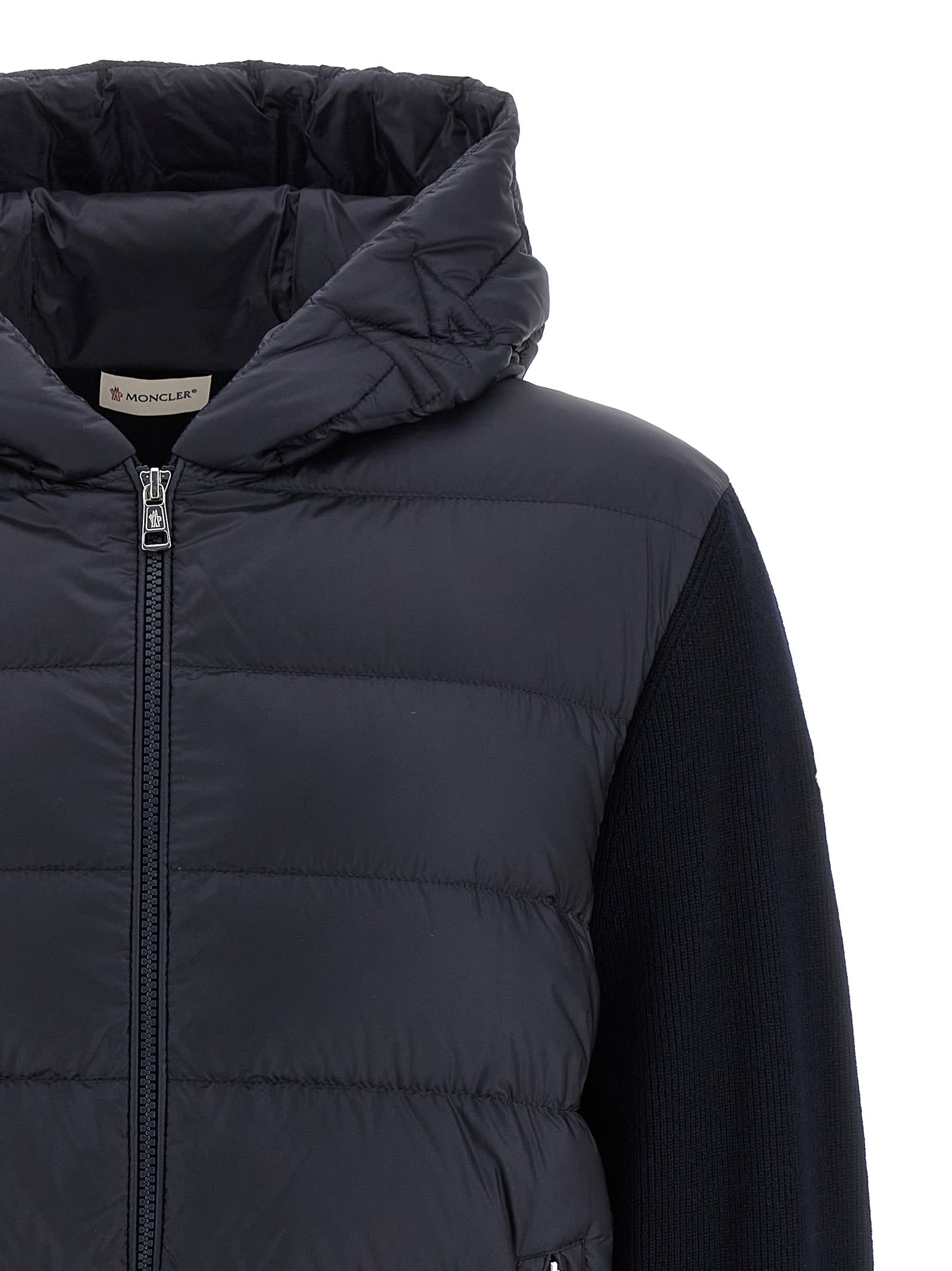 Moncler Navy Blue Padded Wool Zip-up Hoodie In Blue