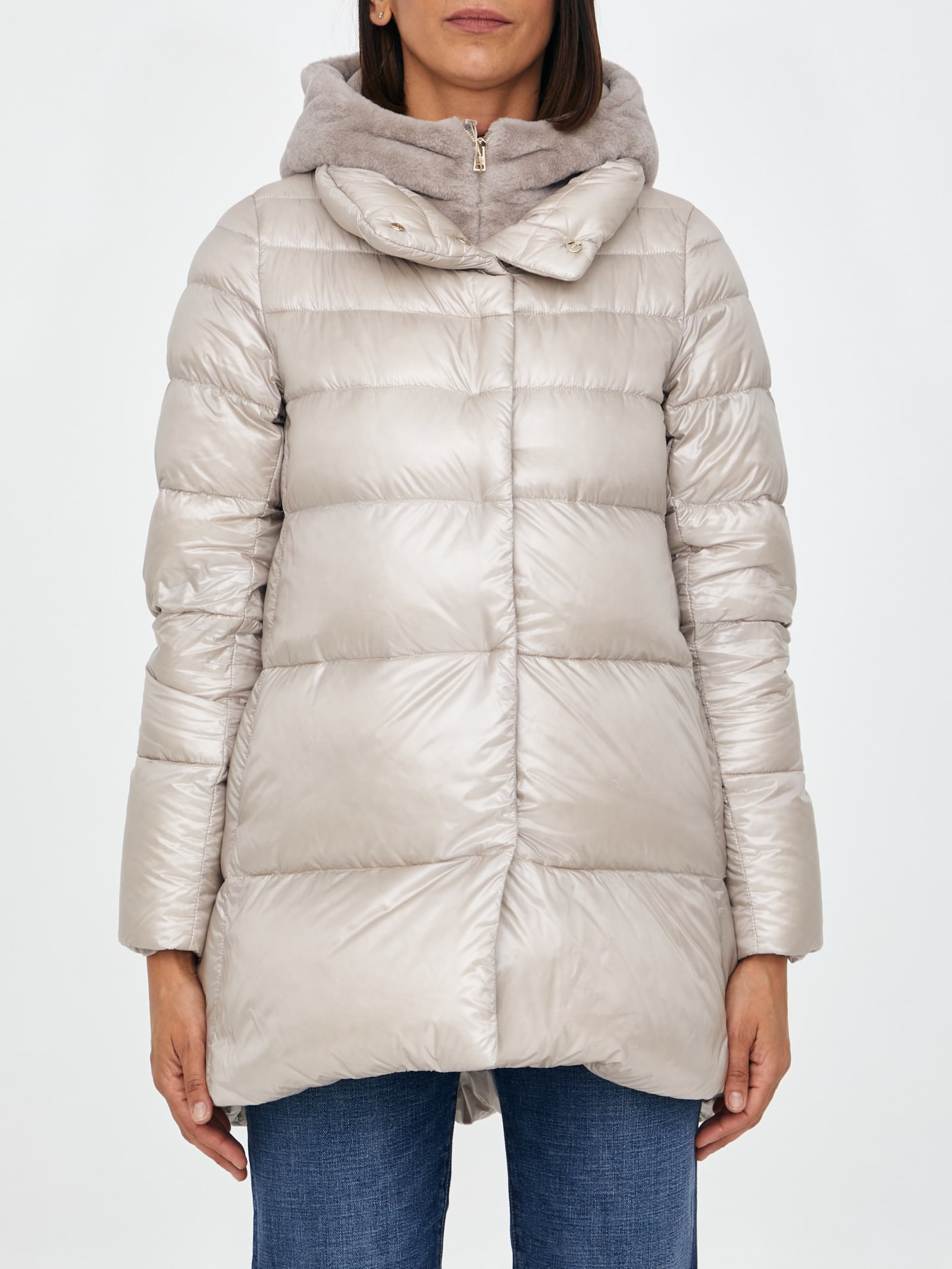 Herno Beige Eco-fur And Nylon Jacket