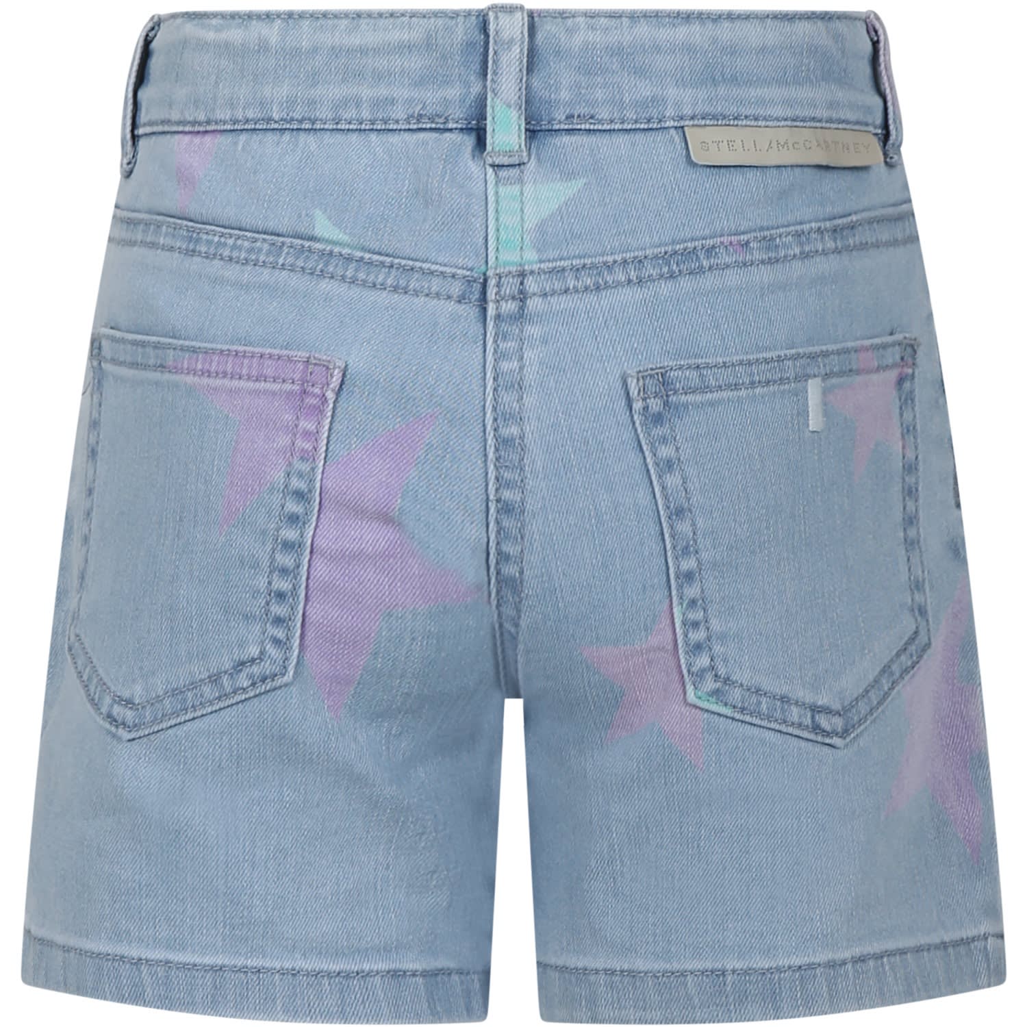Shop Stella Mccartney Denim Shorts For Girl With All-over Stars In Blue