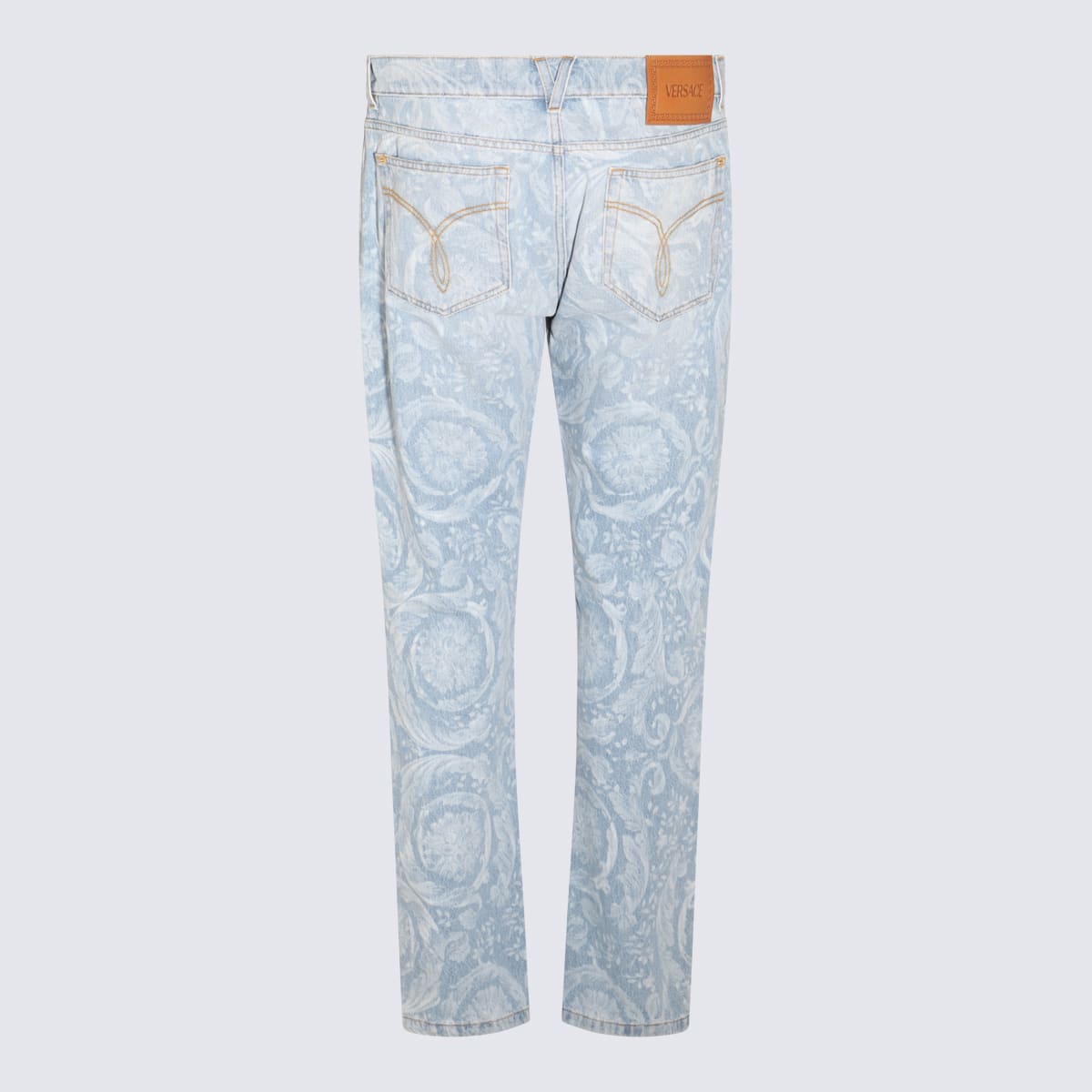 Shop Versace Light Blue Cotton Jeans