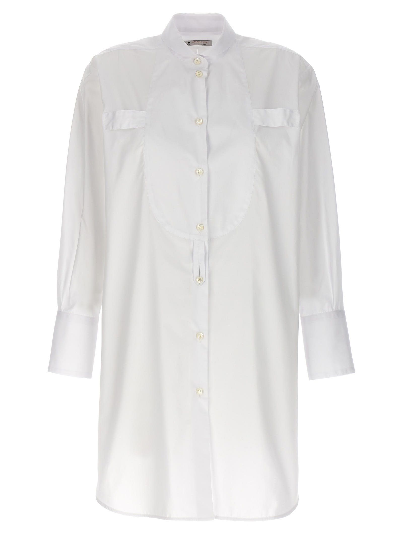 Shop Alberto Biani Long Plastron Tuxedo Shirt In White