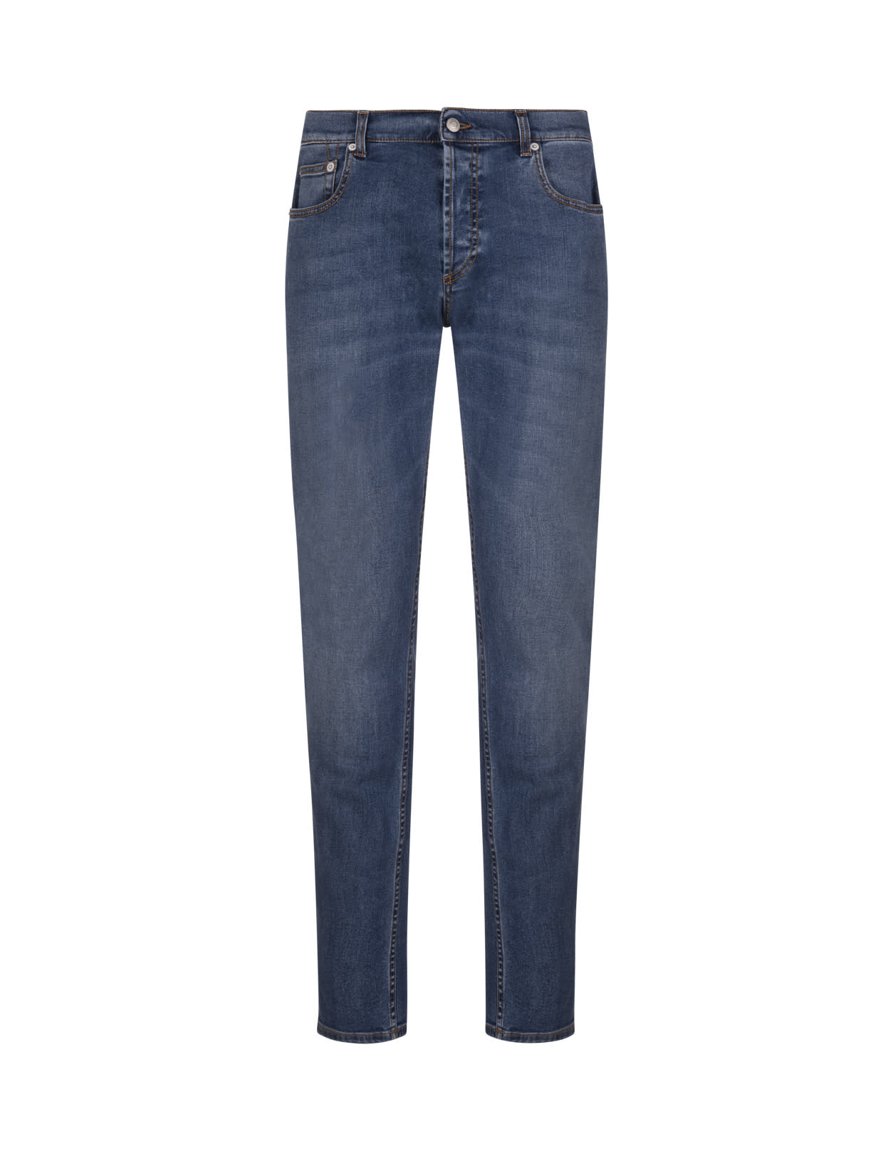 Alexander McQueen Man Washed Blue Denim Jeans With Embroidered Logo