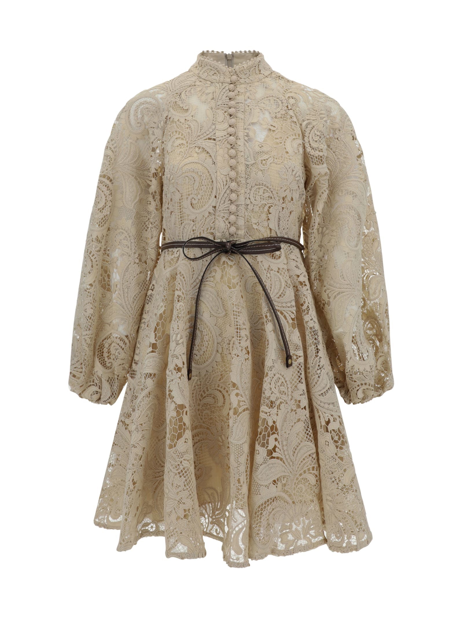 Zimmermann Waverly Lace Dress In Taupe