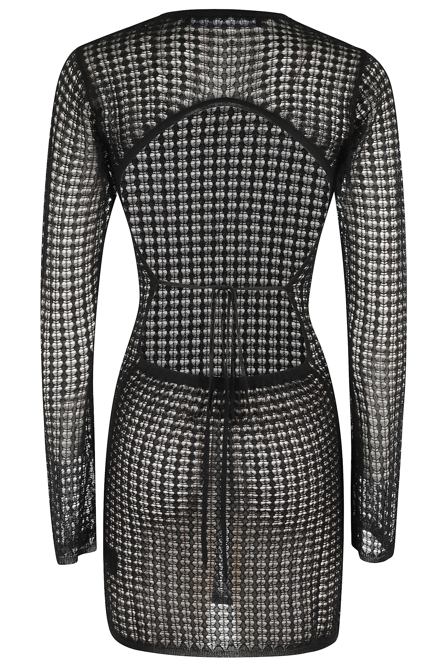 Federica Tosi Flexage Black Crewneck Dress With Check Motiv All-over And Open Rear In Fabric Woman In Nero
