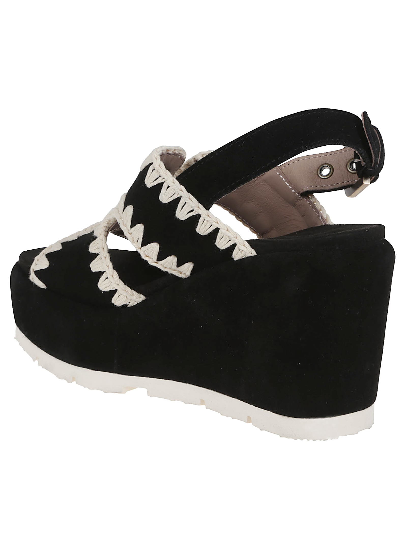Shop Mou Eva Wedge Back Strap In Bkwh Black White