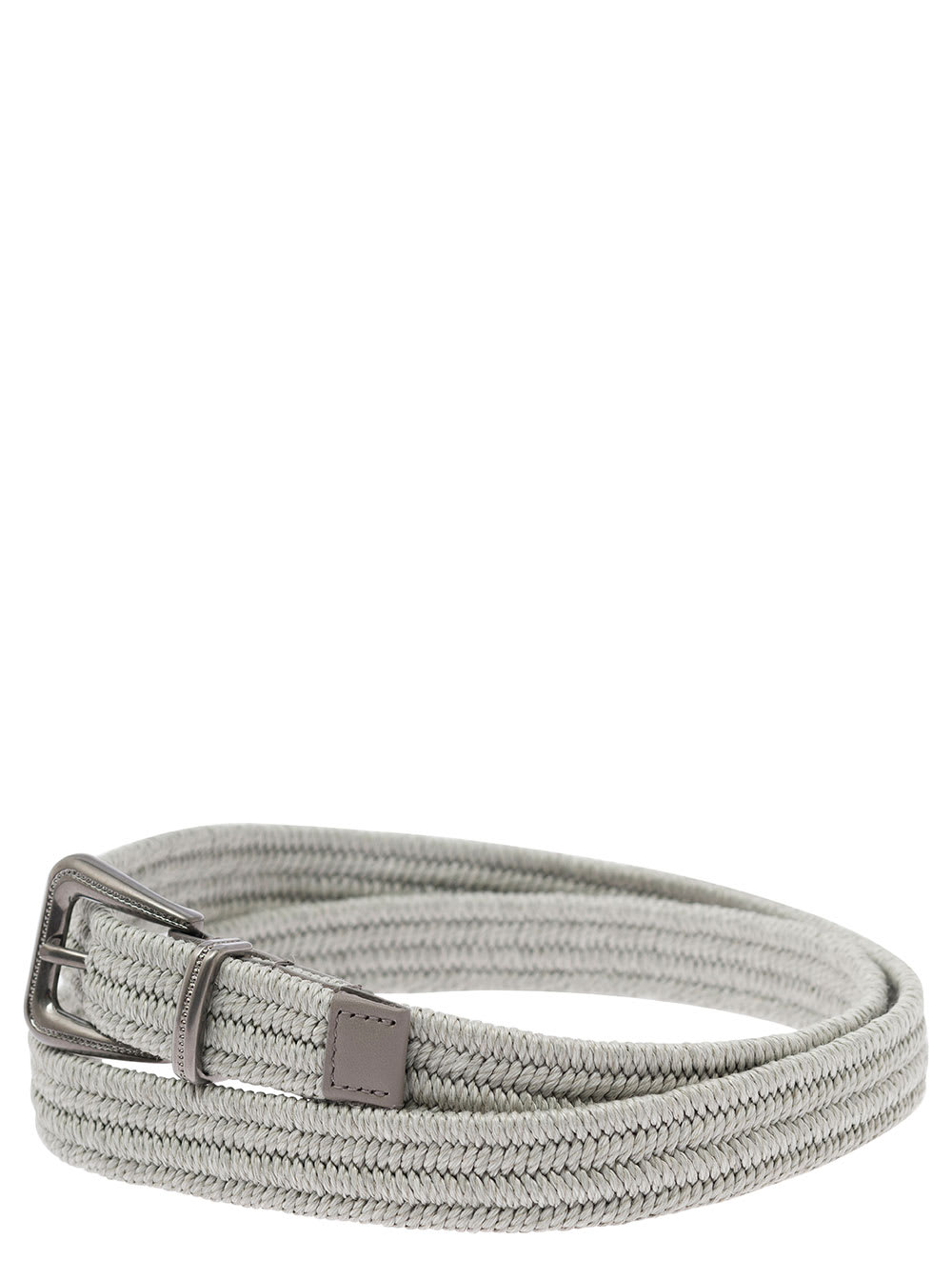 Shop Brunello Cucinelli Grey Buckle-fastening Woven Belt In Linen Woman