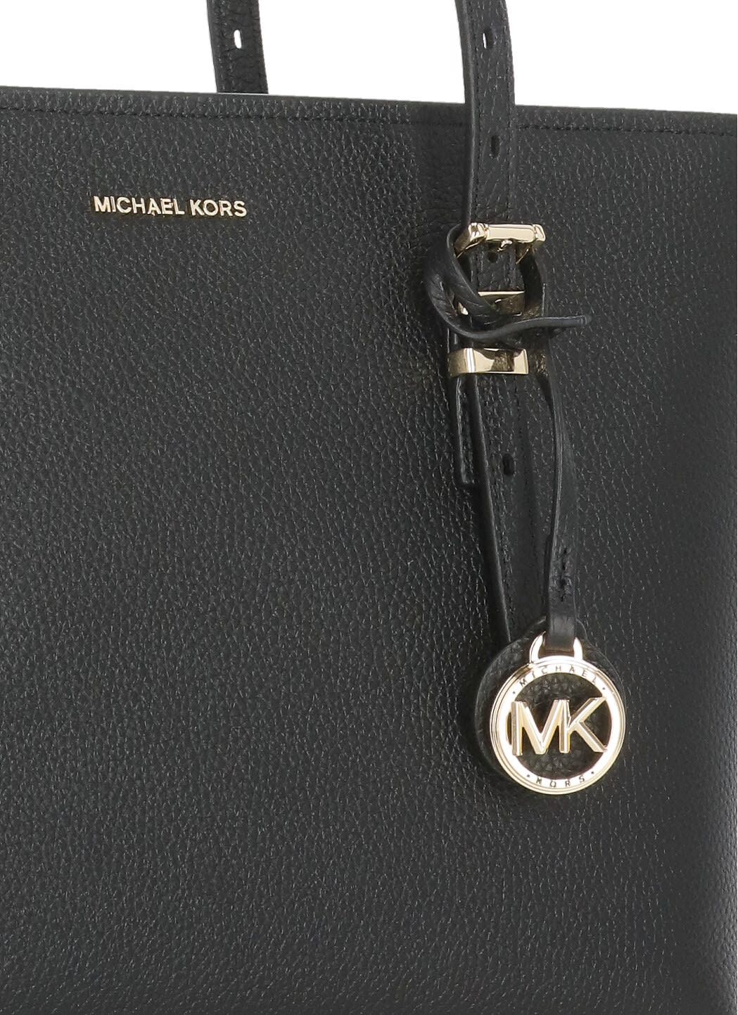 Michael Michael Kors Quinn Black Medium Tote Bag With Removable Logo Charm And Embossed Logo Lettering On The Front In Gr In Black