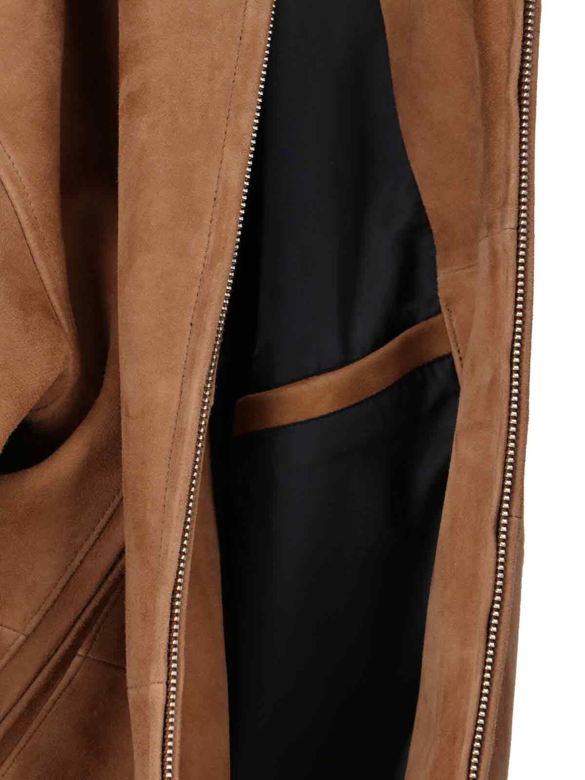 Tonywack Suede Blouson With Classic Collar And Zippered Pockets In Brown
