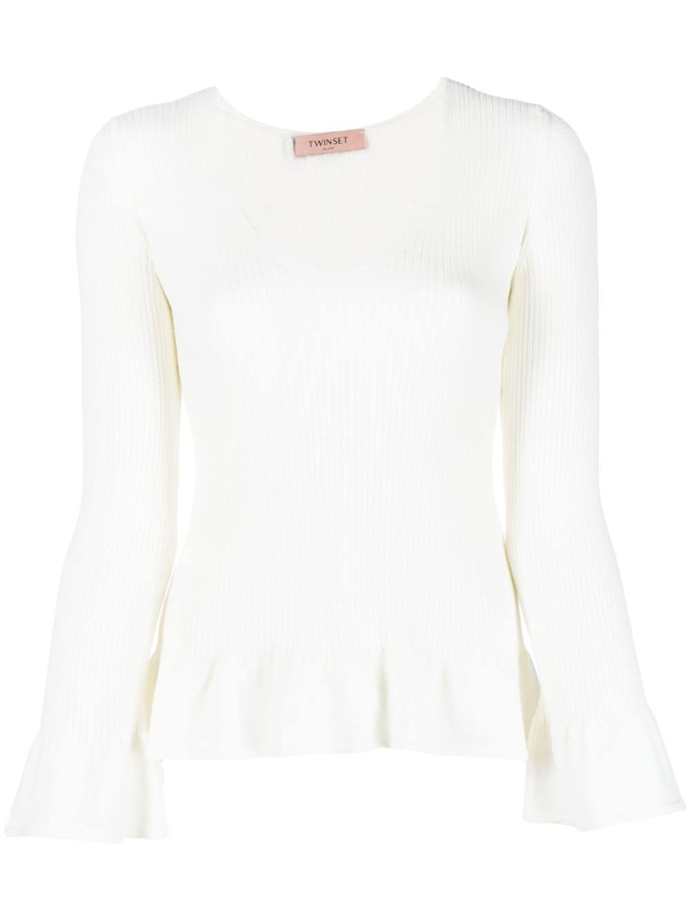 TWINSET LONG SLEEVES RIBBED SWEATER WITH FLOUNCE