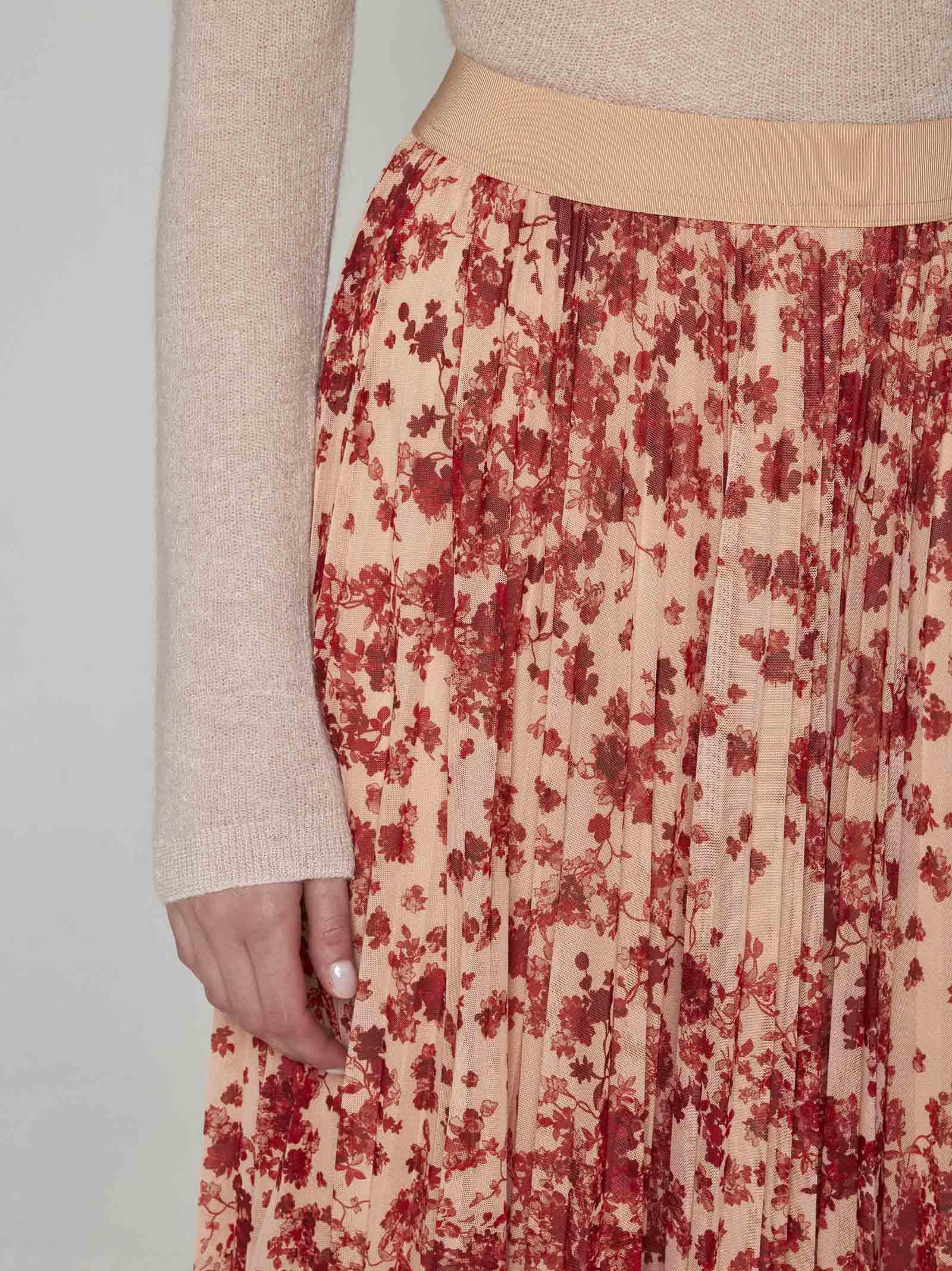 Shop Max Mara Potente Floral Print Midi Skirt In Brown