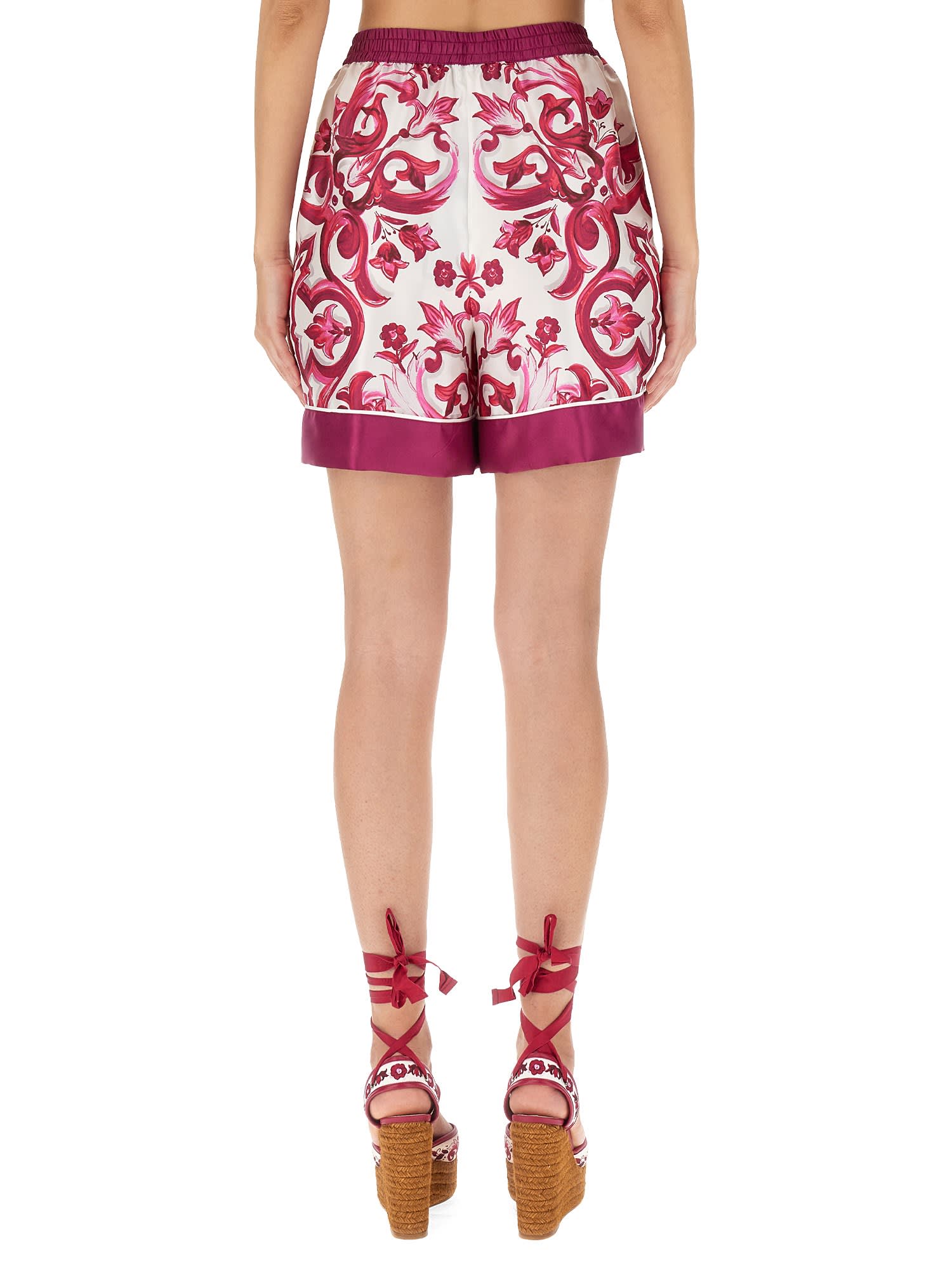 Shop Dolce & Gabbana Majolica Print Shorts In Fuchsia